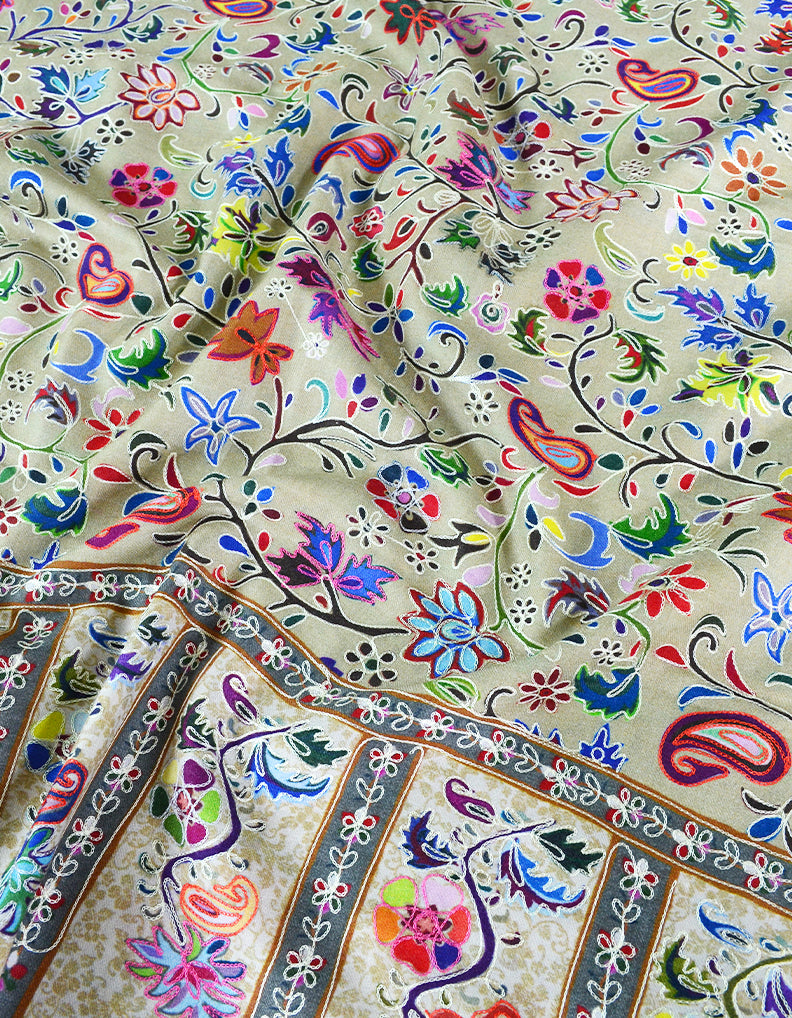 multi-coloured embroidery wool stole 0321