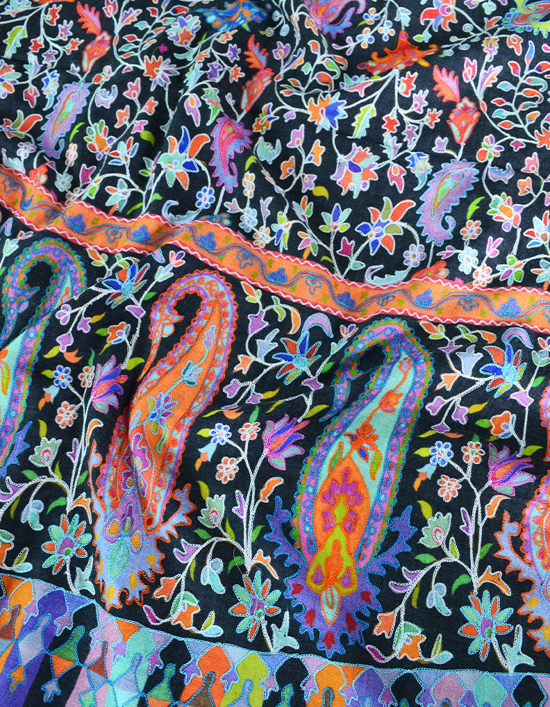 multi-coloured embroidery wool stole 0322