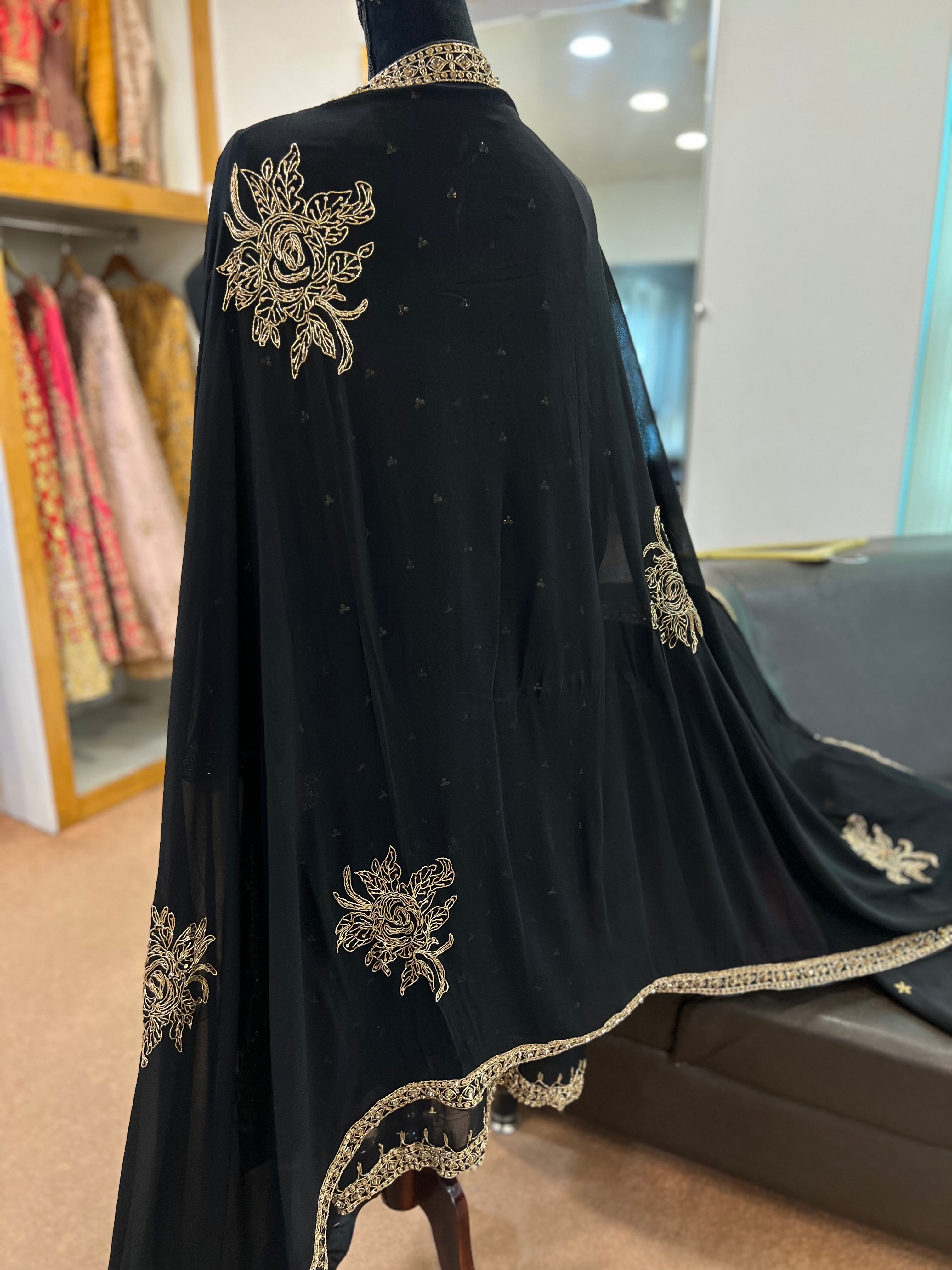 Hand embroidered black 3pc dress