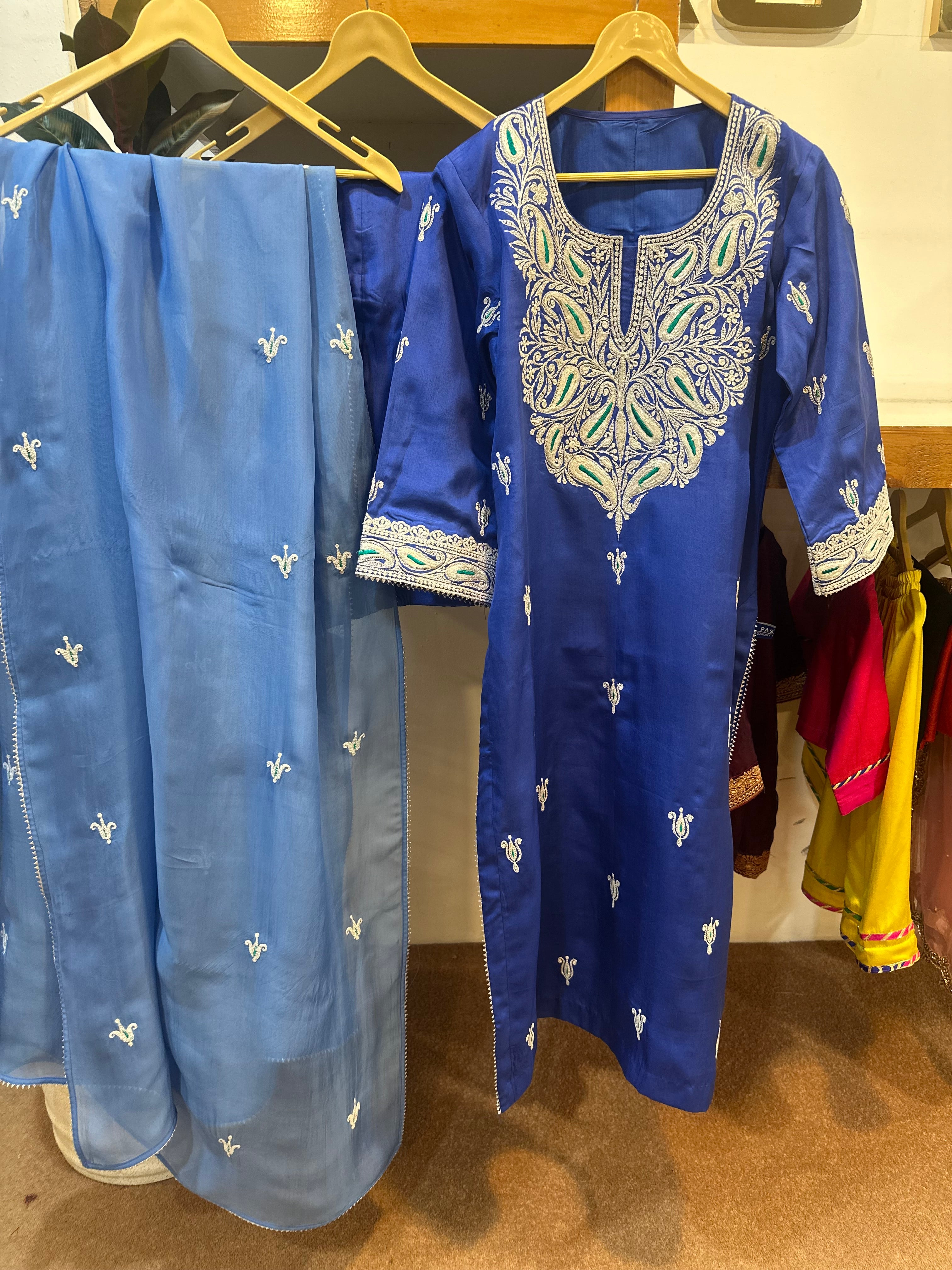 Puresilk 3 piece kurta set blue