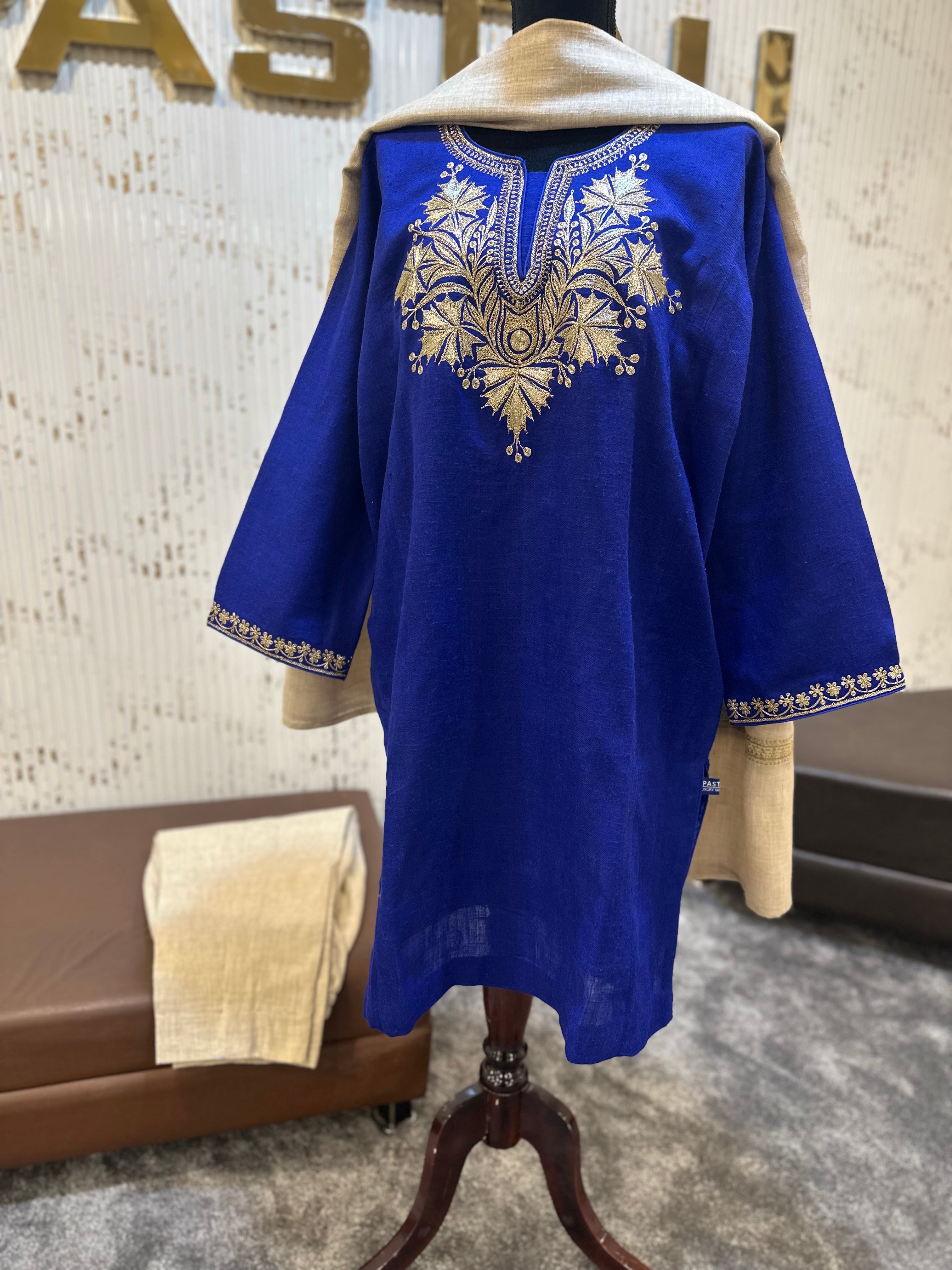 Purepashmina blend pheran set blue