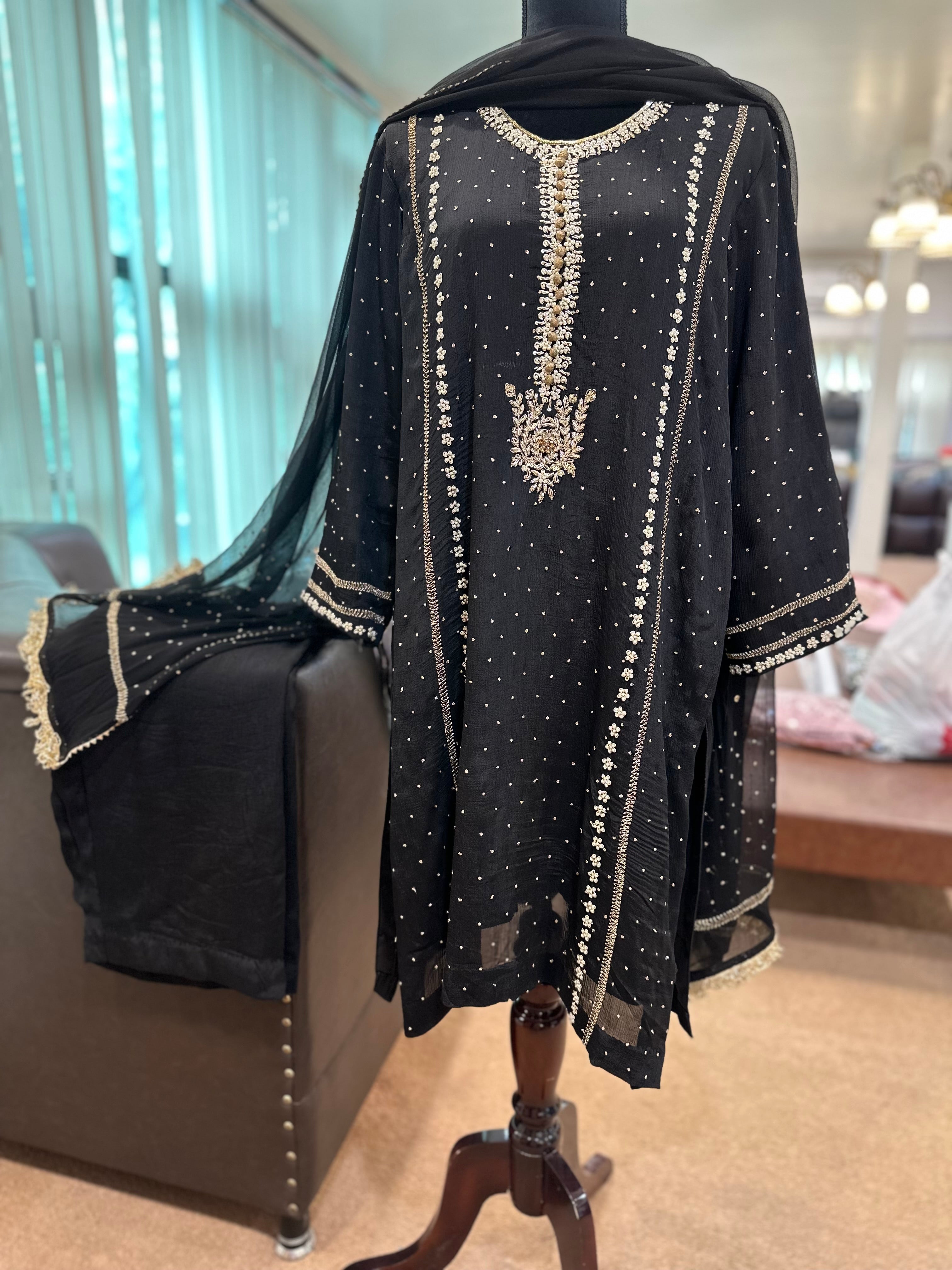 Chinnon 3 piece black handembroidered dress