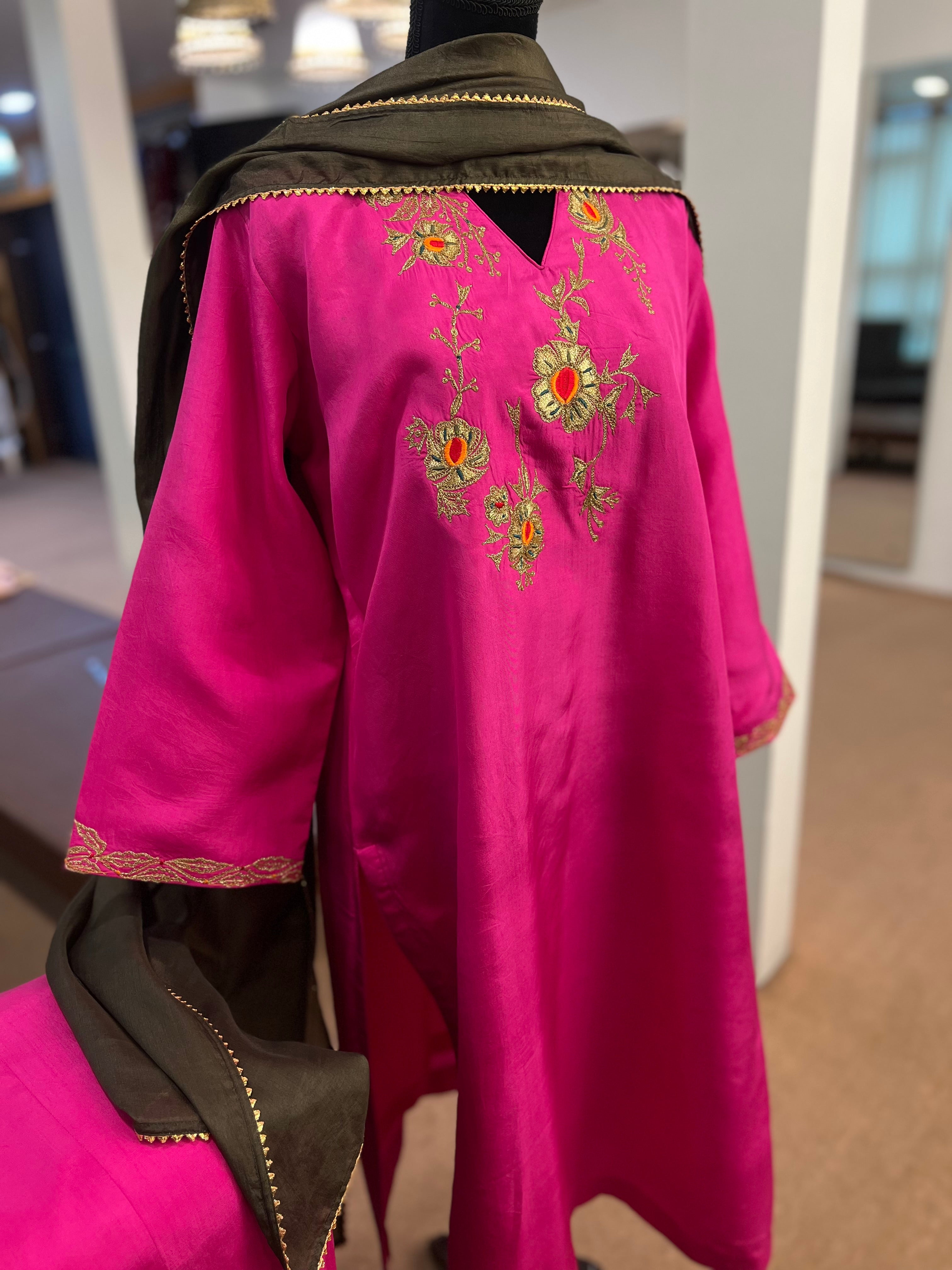 Pure Kashmiri silk tilla dress 3pc mtks699