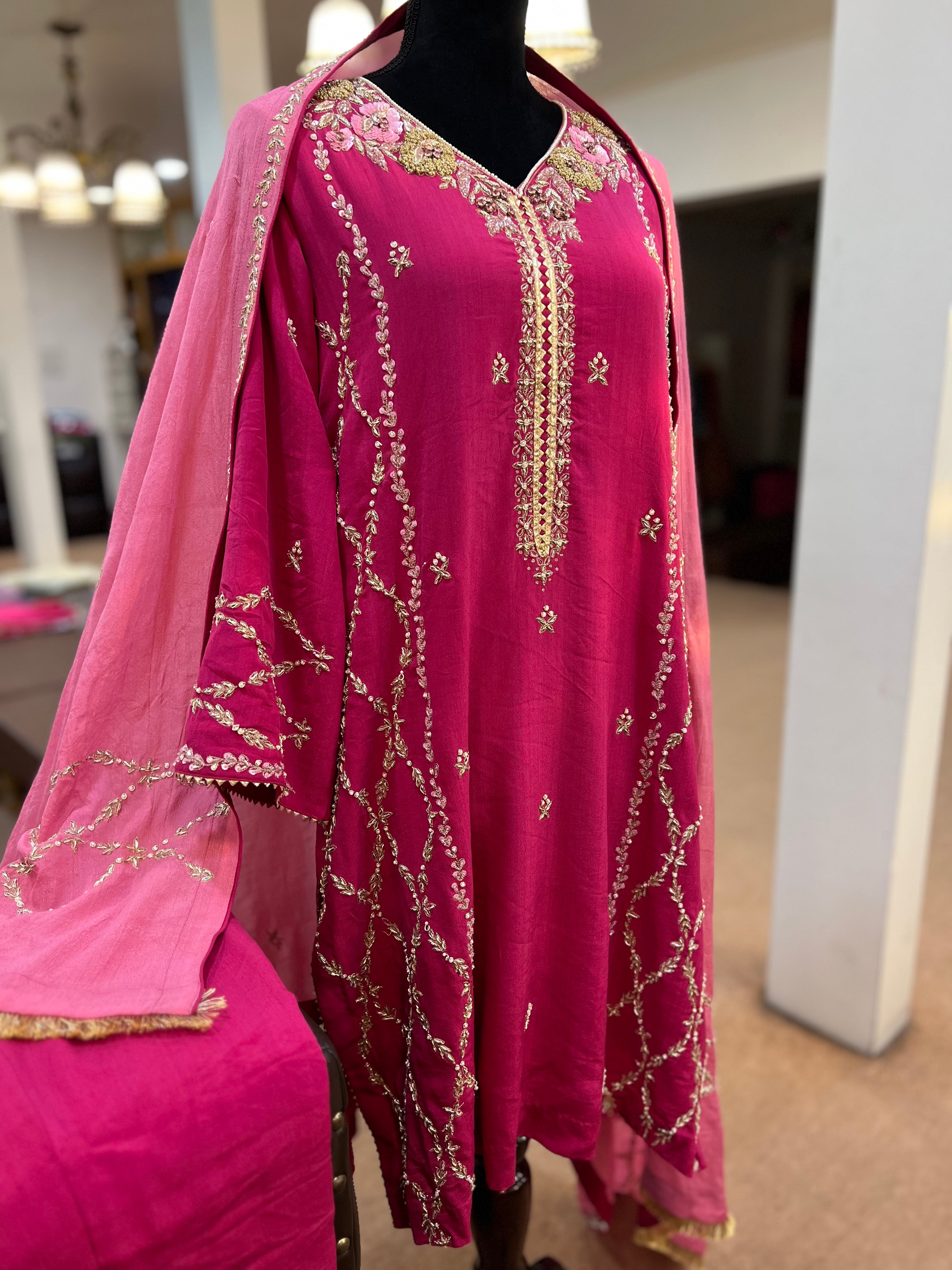 Pure crepe hand embroidered dress