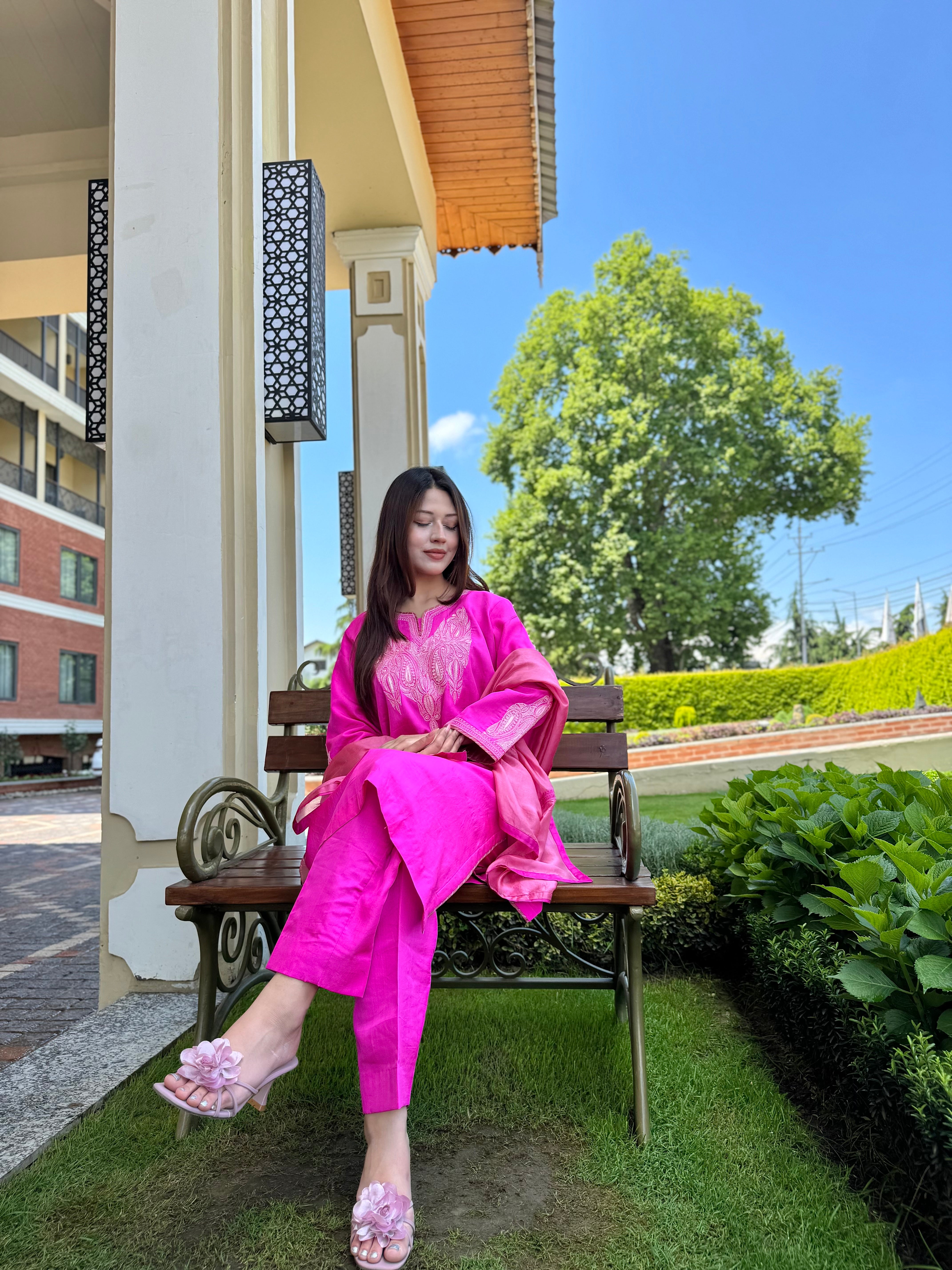 Magenta Pure Silk Doave Work Kurta Set mtks858