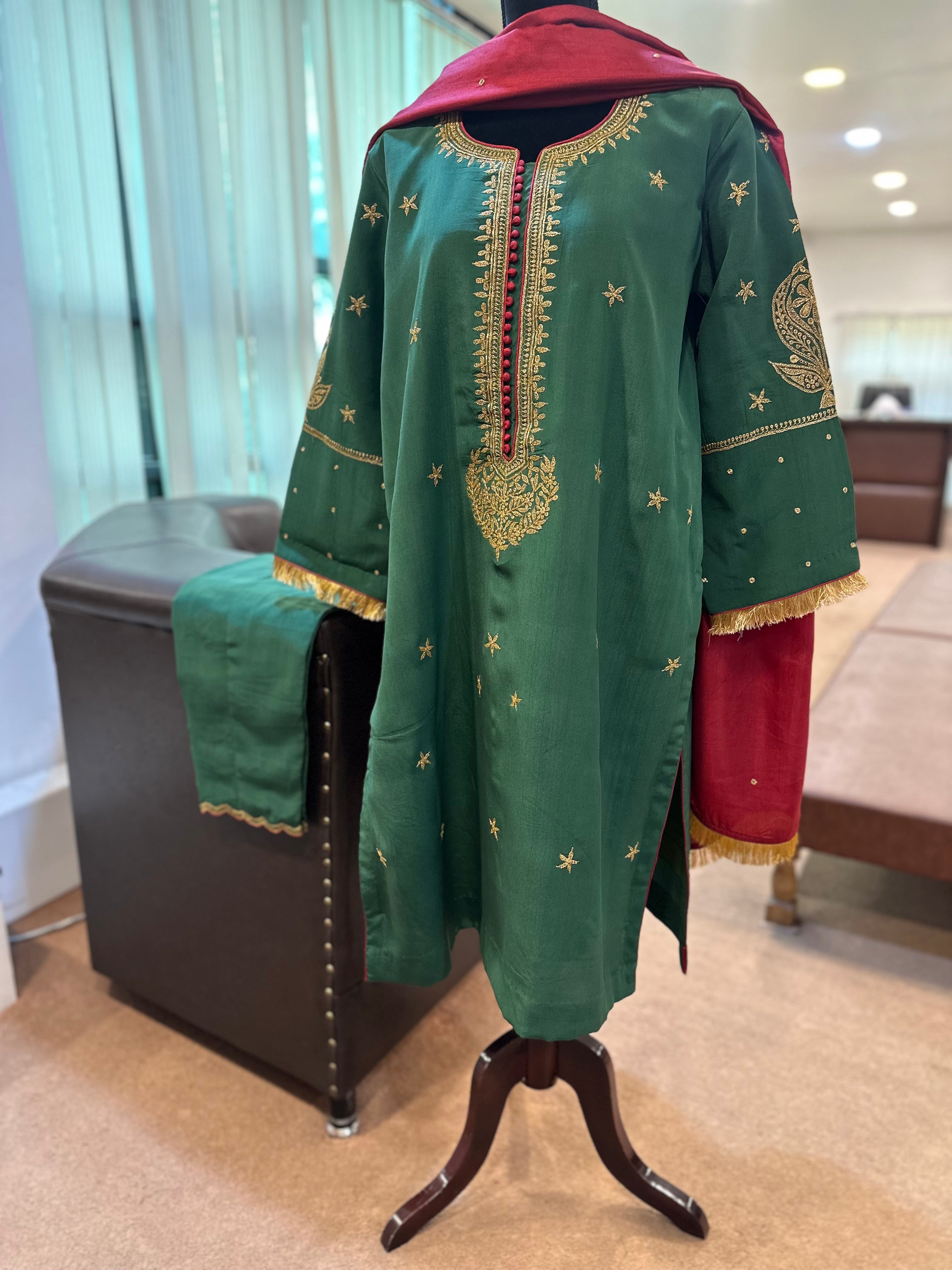 Pure crepe green 3 pc