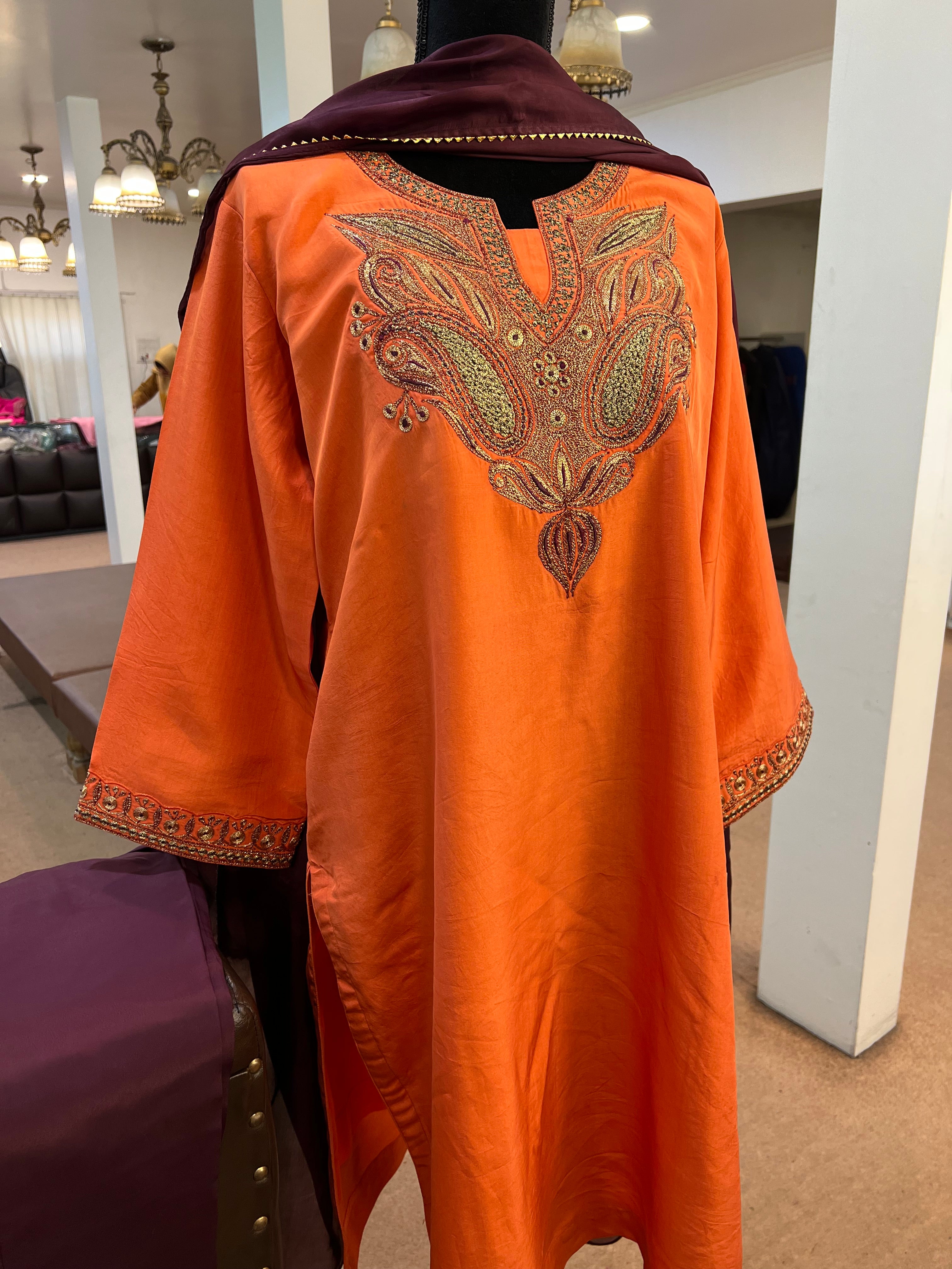 Pure silk with crepe pants kurta set 3pc MTKS785