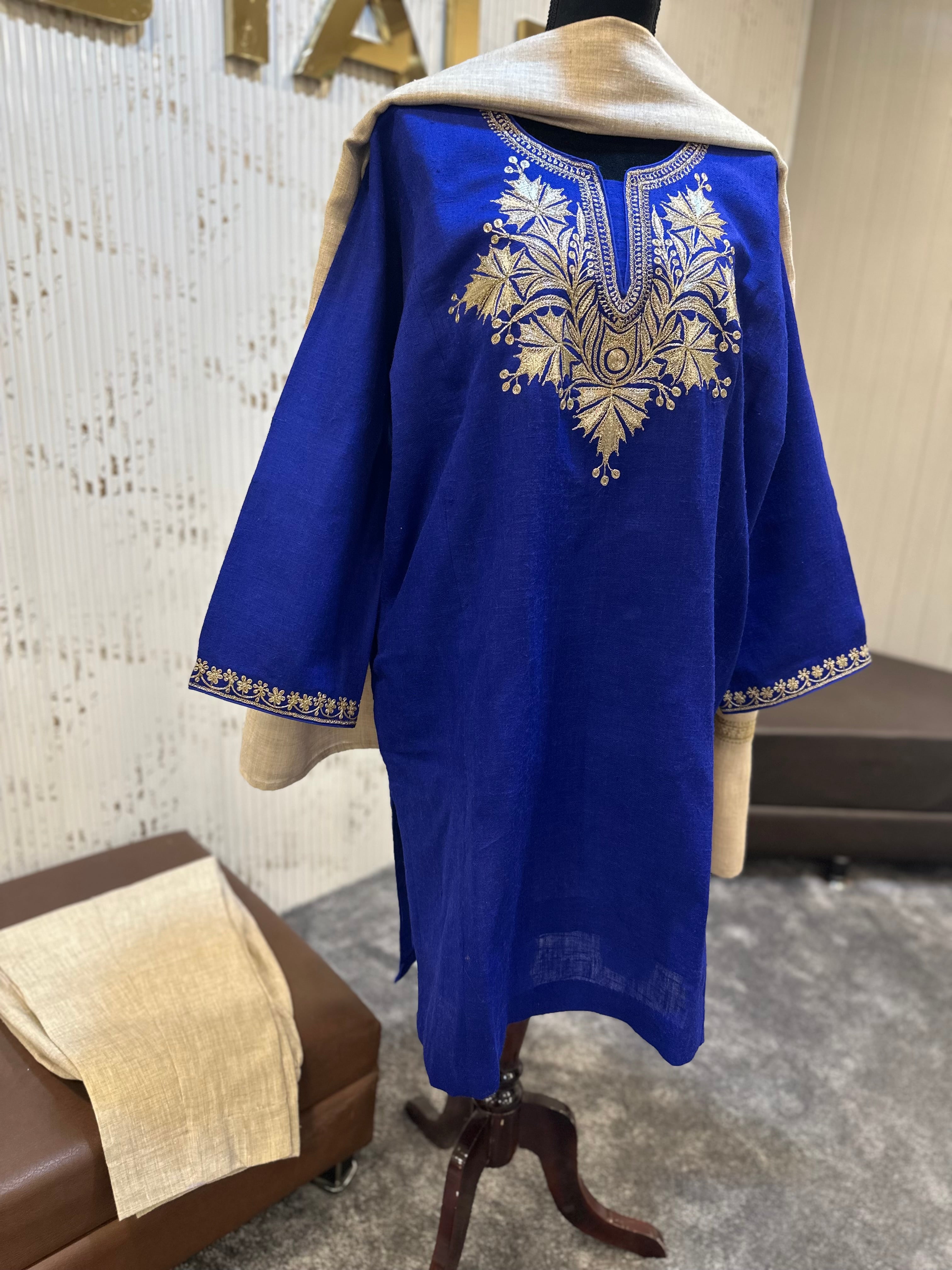 Purepashmina blend pheran set blue