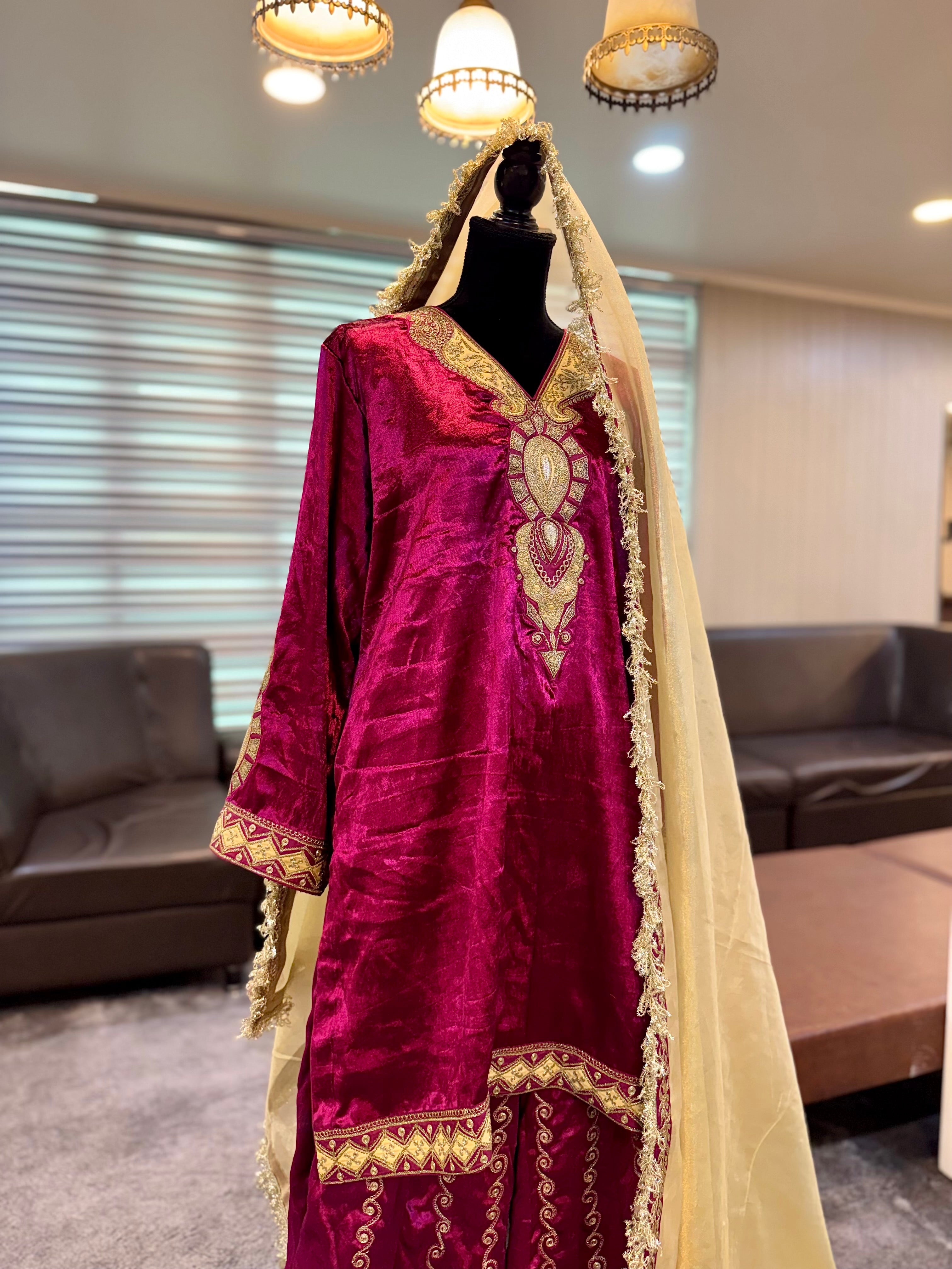 Velvet 3 piece sharara dress mtks845