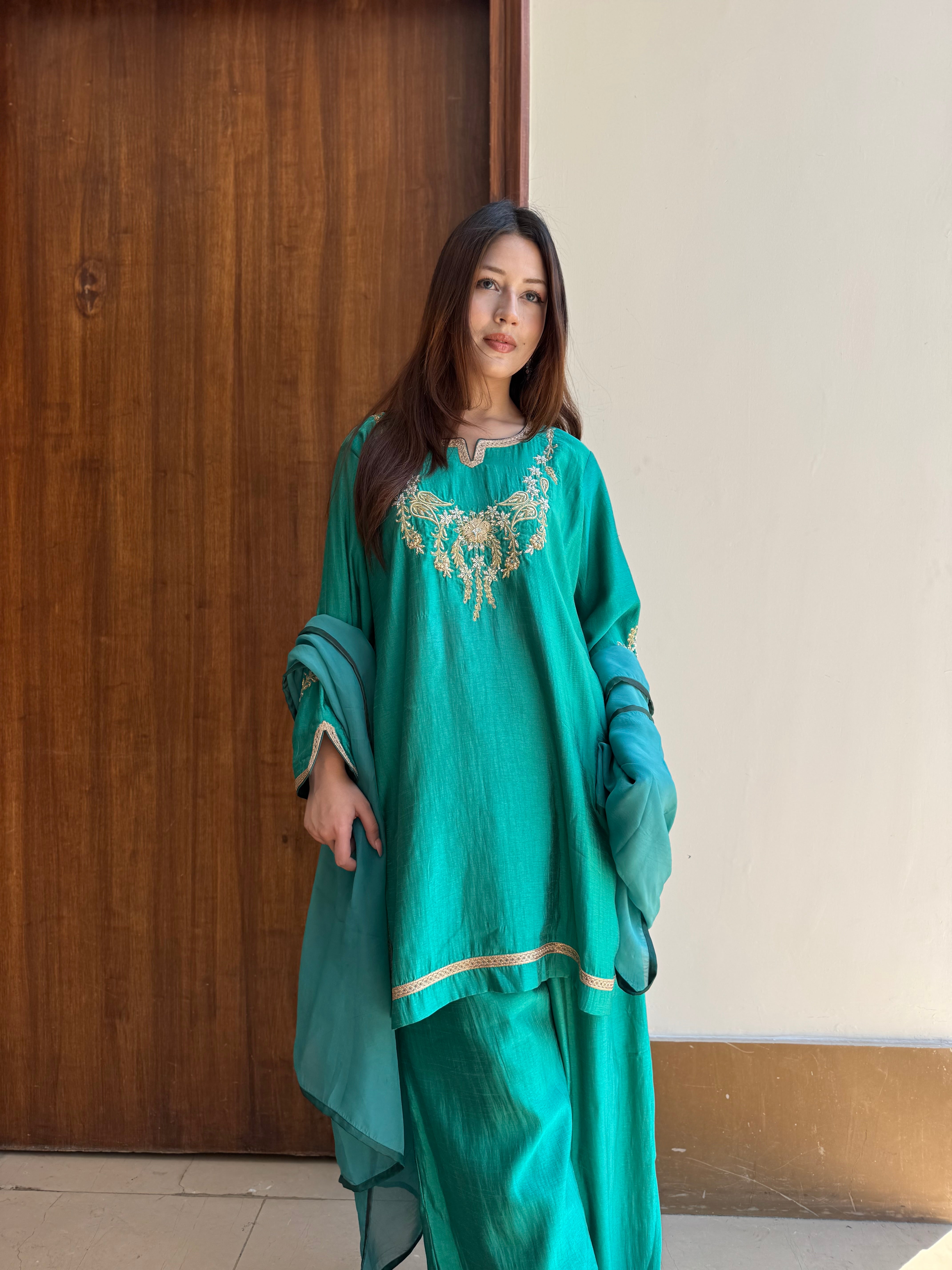 Sea Green Serenade Satin Suit PBKS139