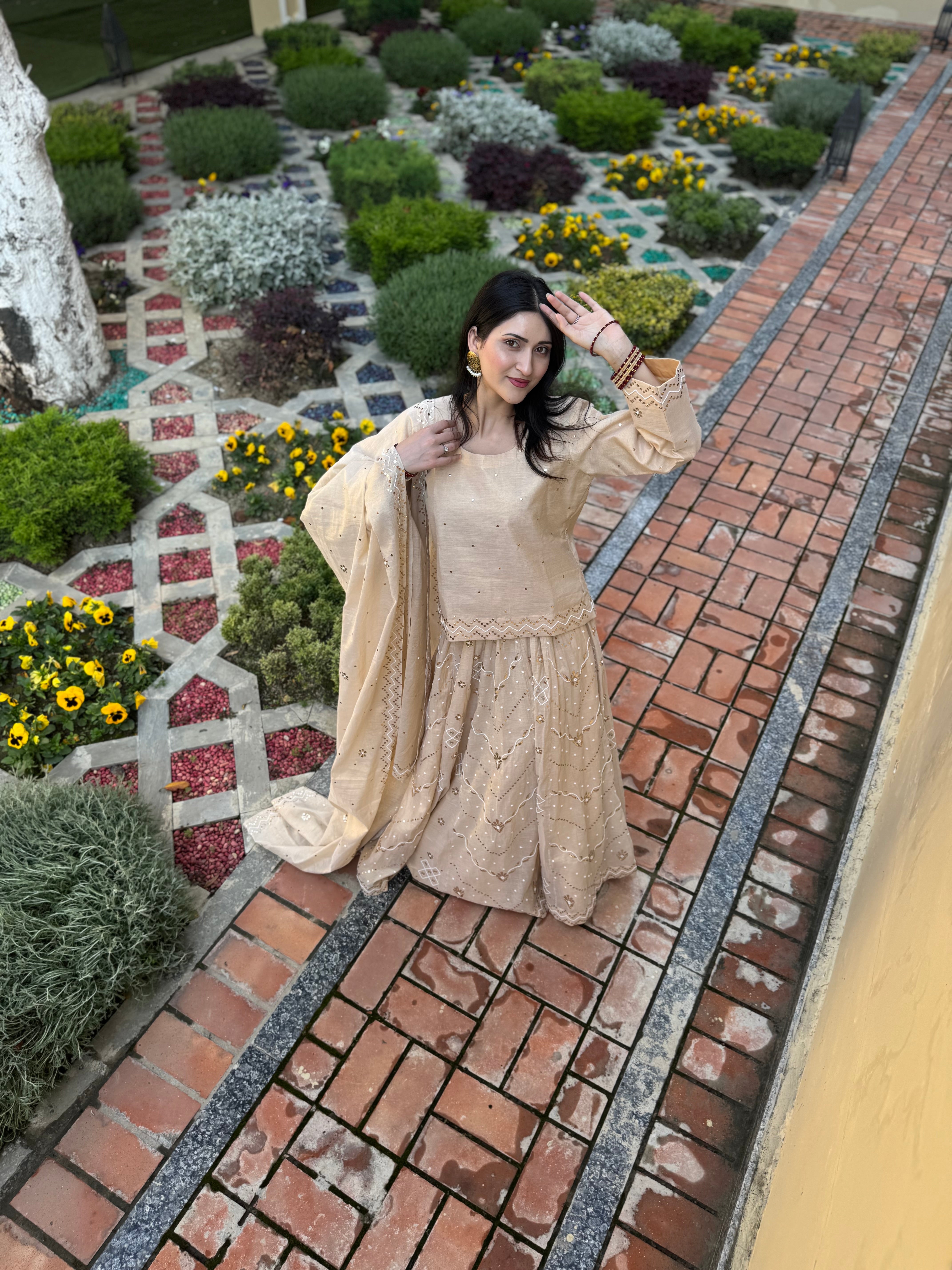 Handembroidered chanderi lehanga set