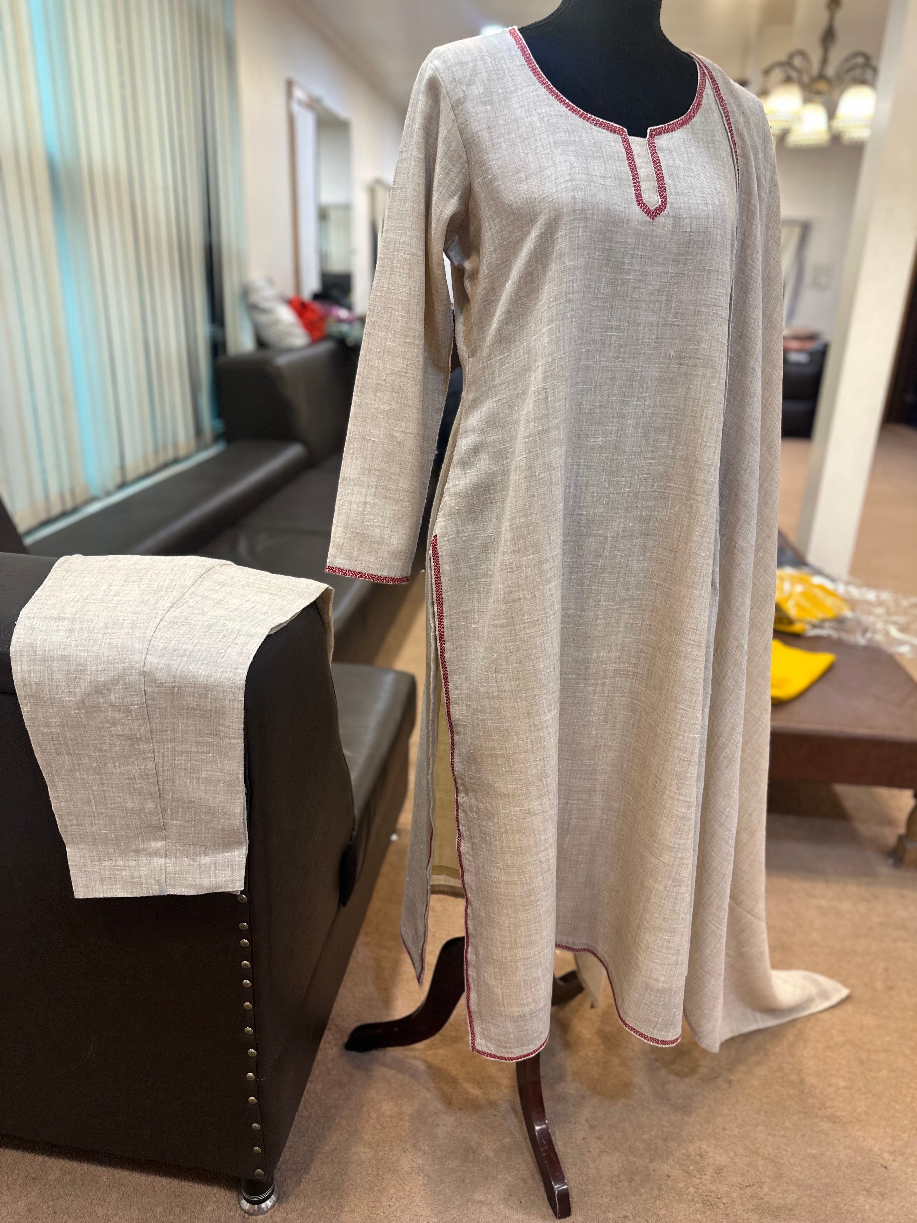 Purepashmina blend kurta set natural shade