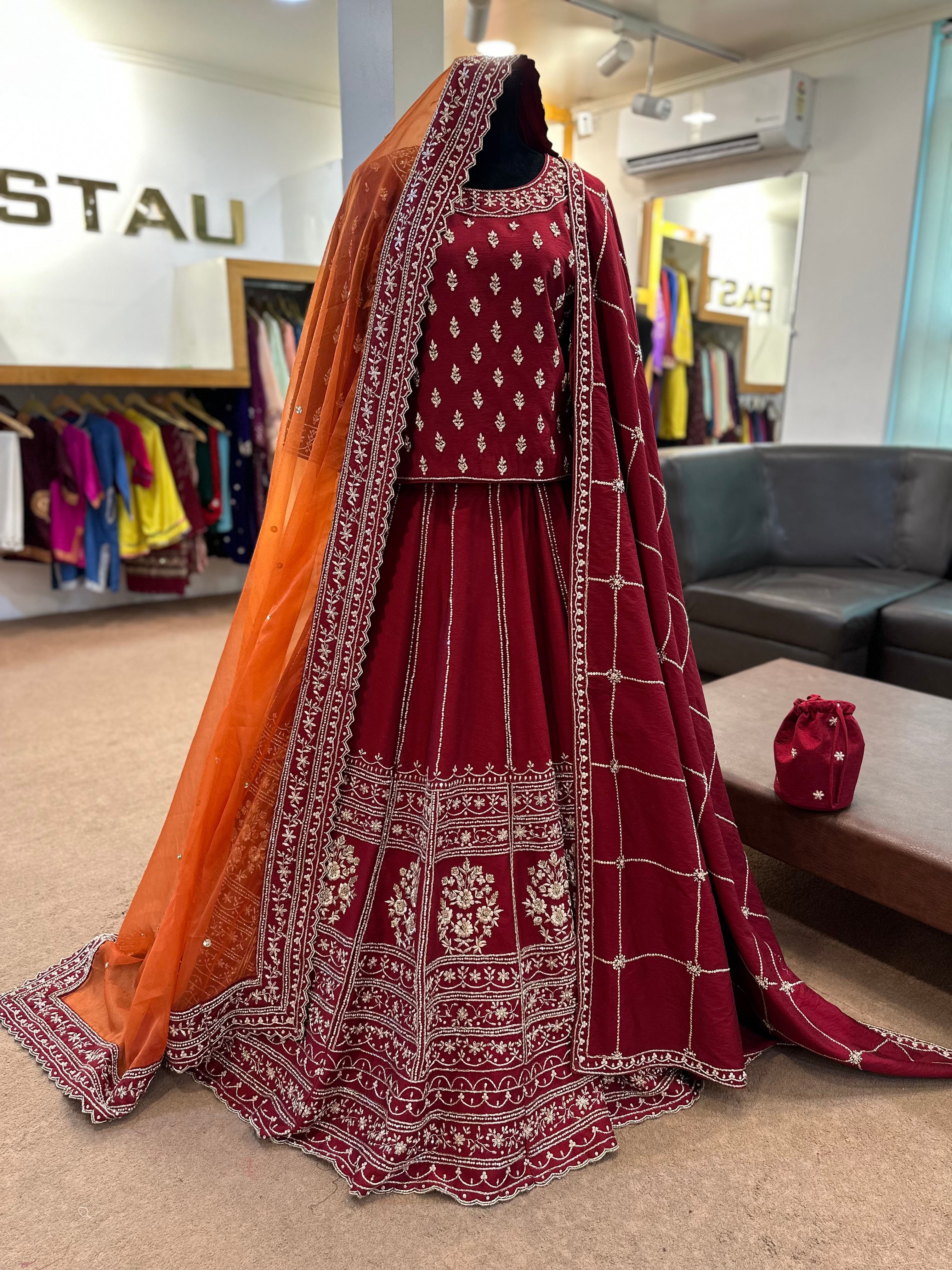 Maroon handwork lehanga