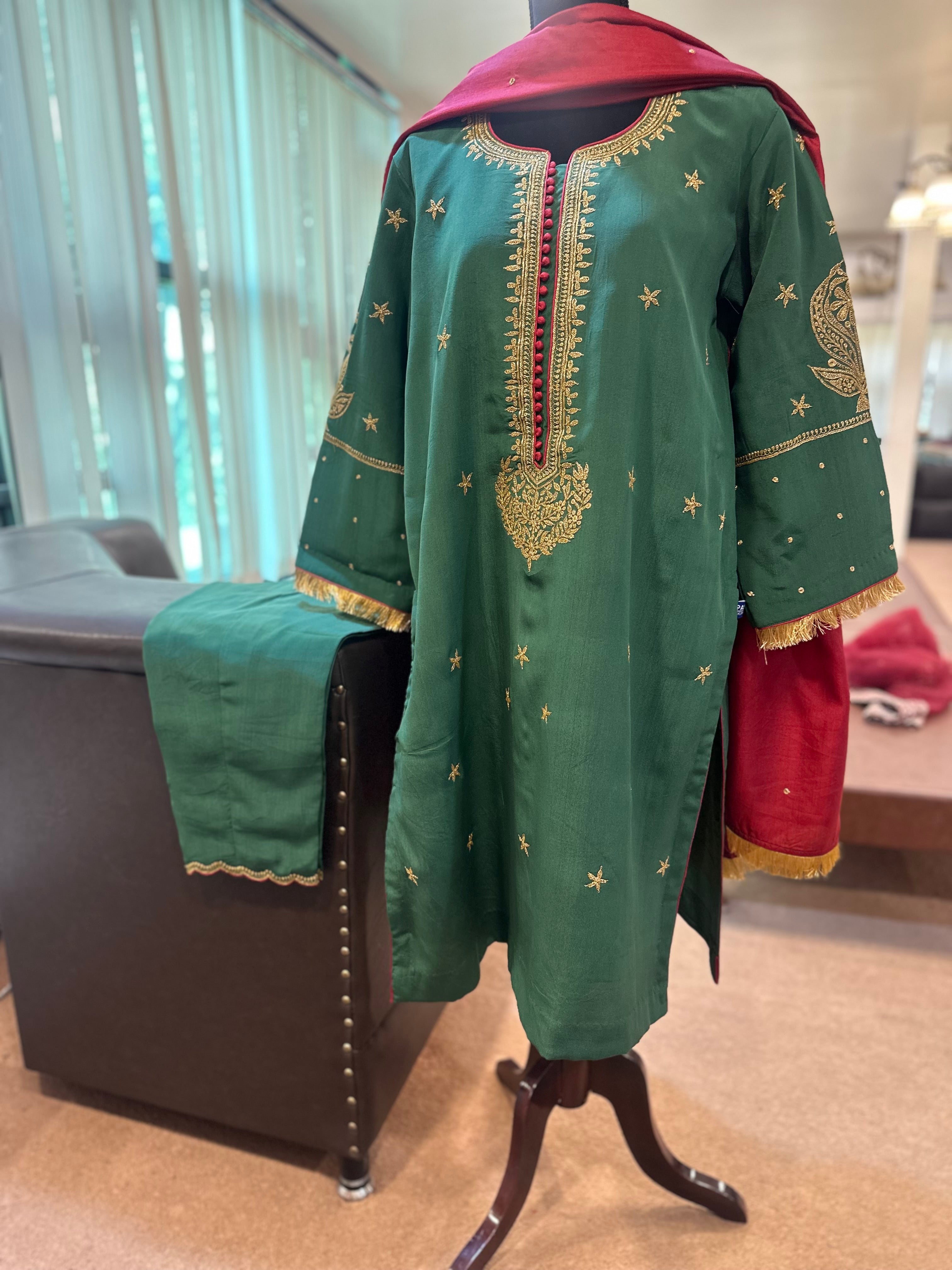 Pure crepe green 3 pc