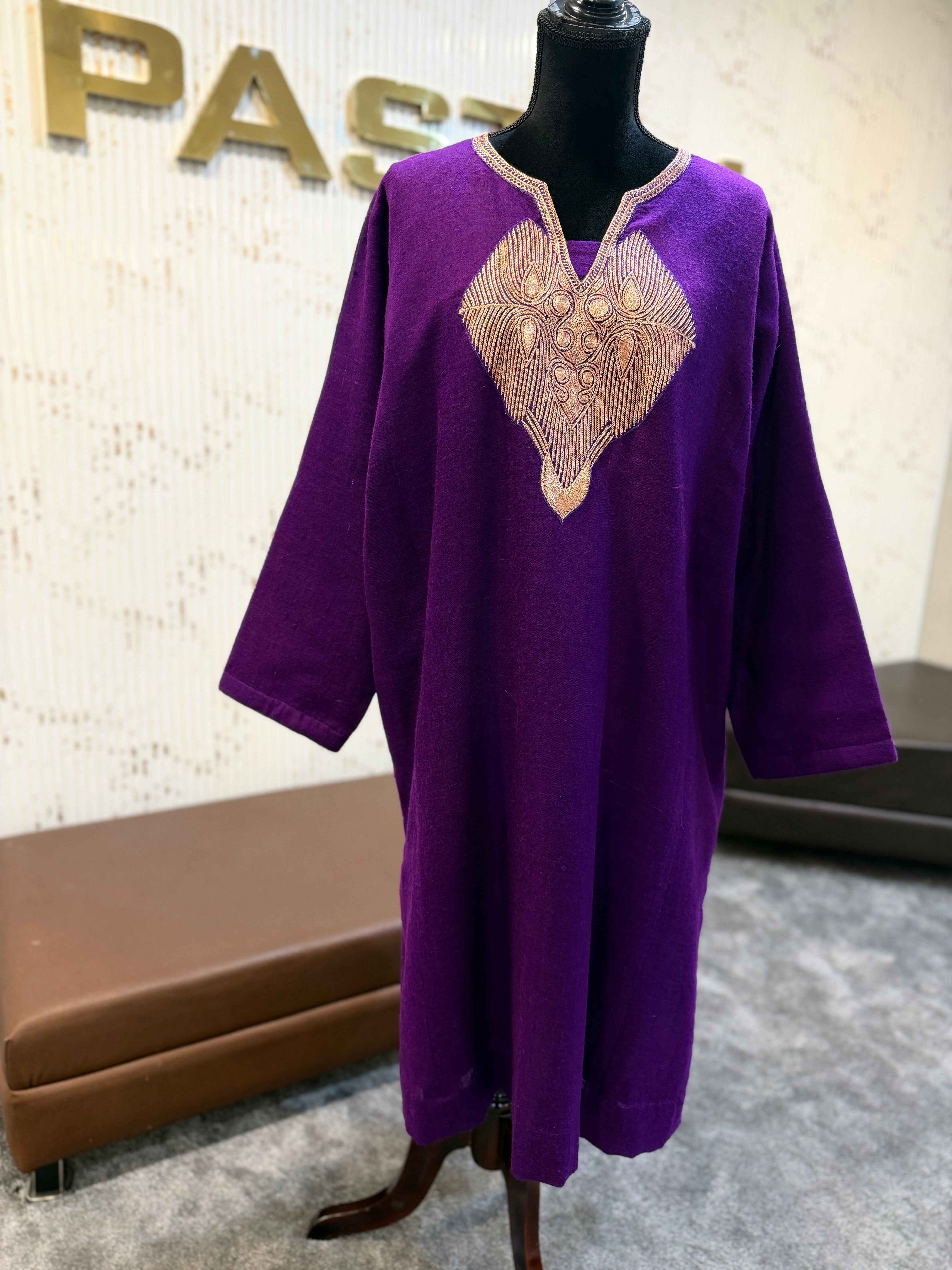 Purepashmina blend pheran purple pwb526