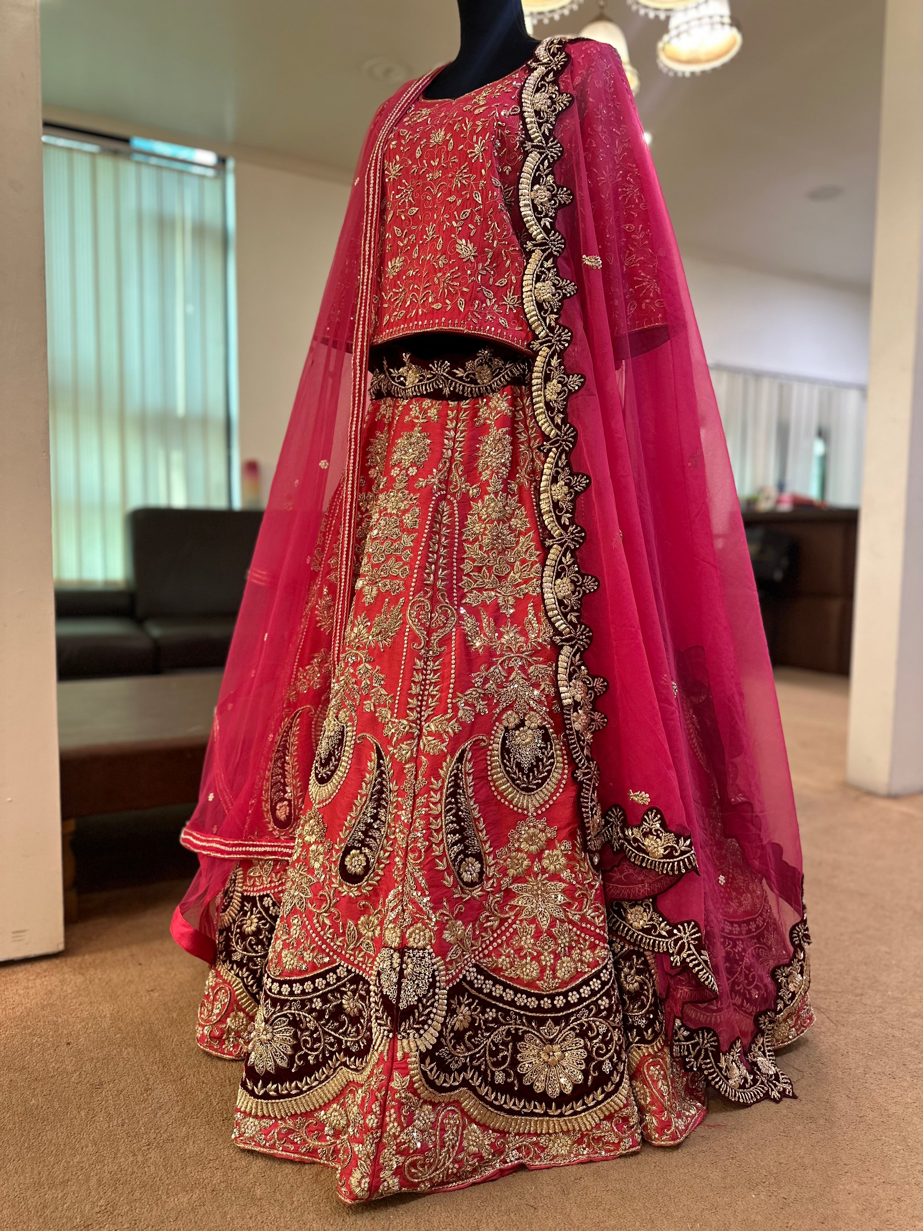 Bridal lehanga handembroidered pink