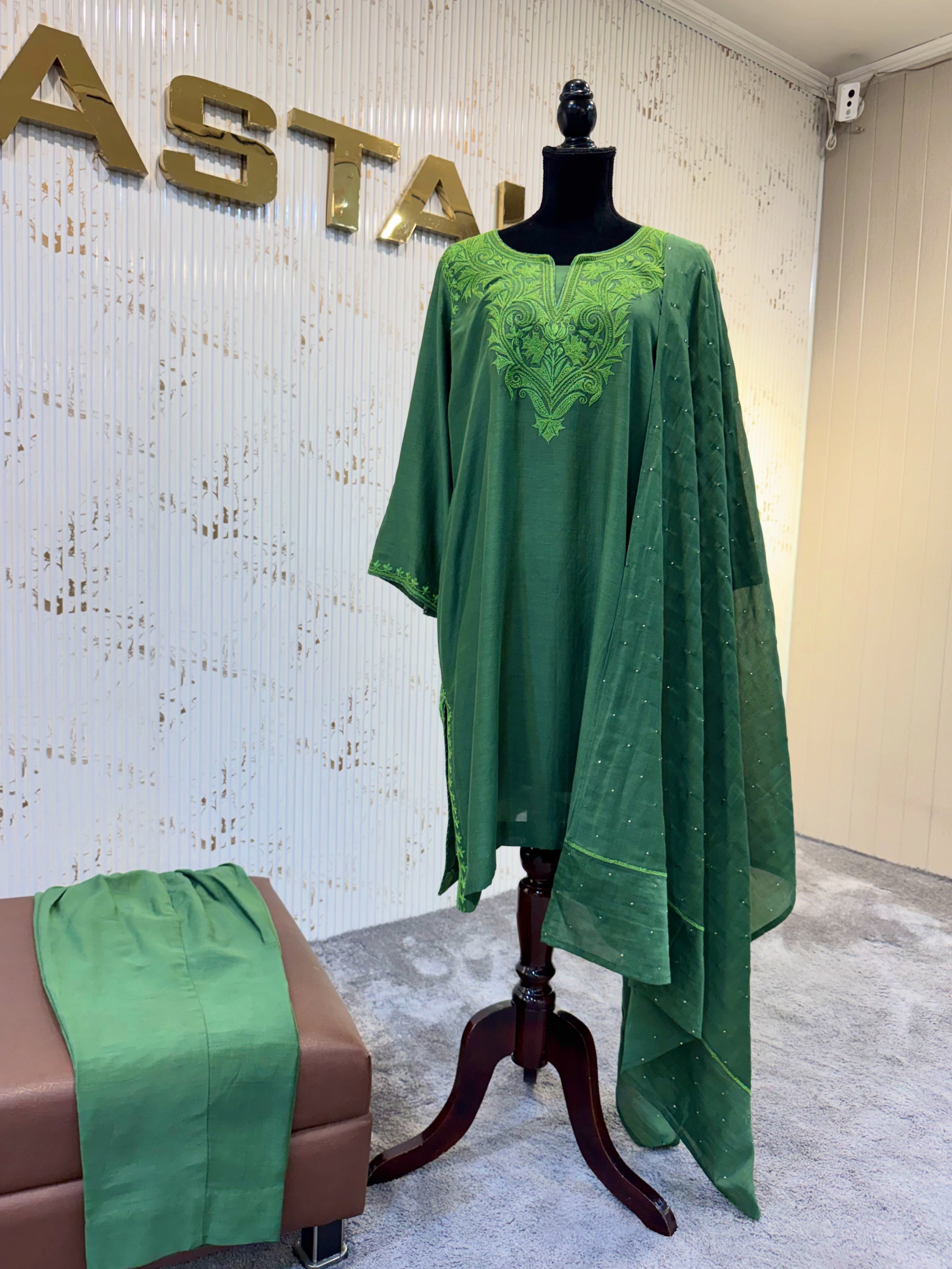 Mul chanderi cotton 3 pc kurta set