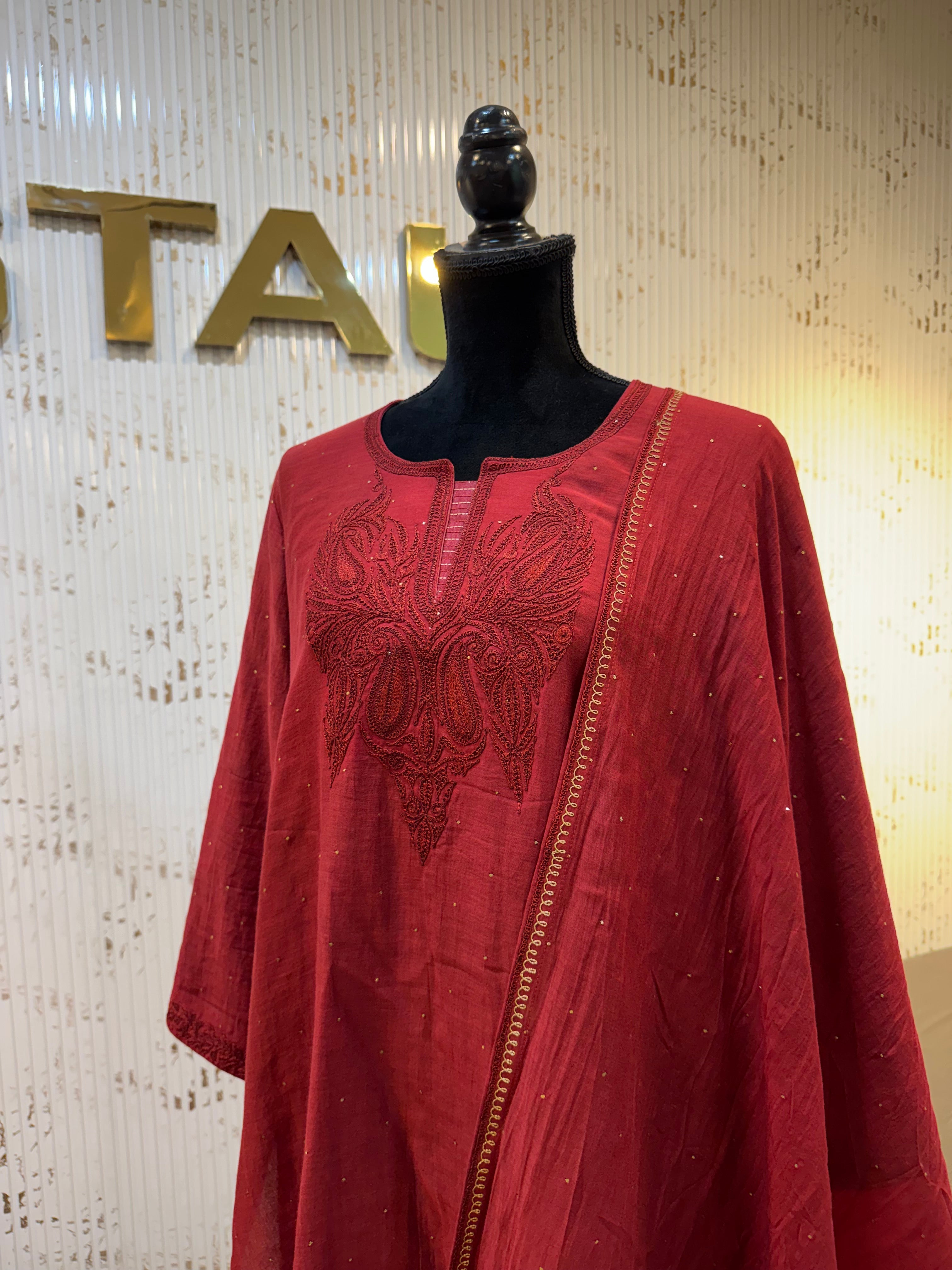 Mul chanderi redmaroon
