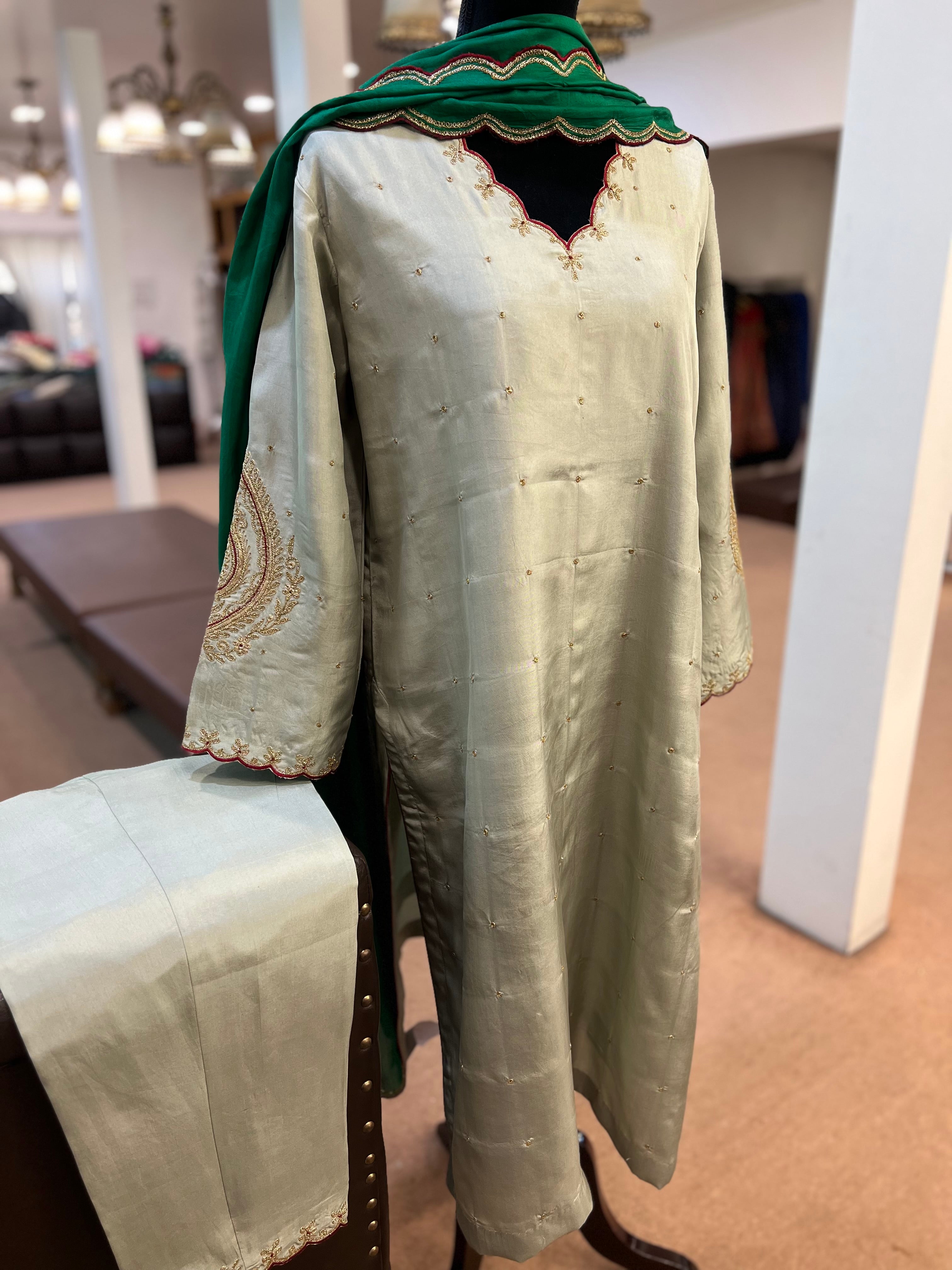 Pure silk 3pc kurta set stitched MTKS813