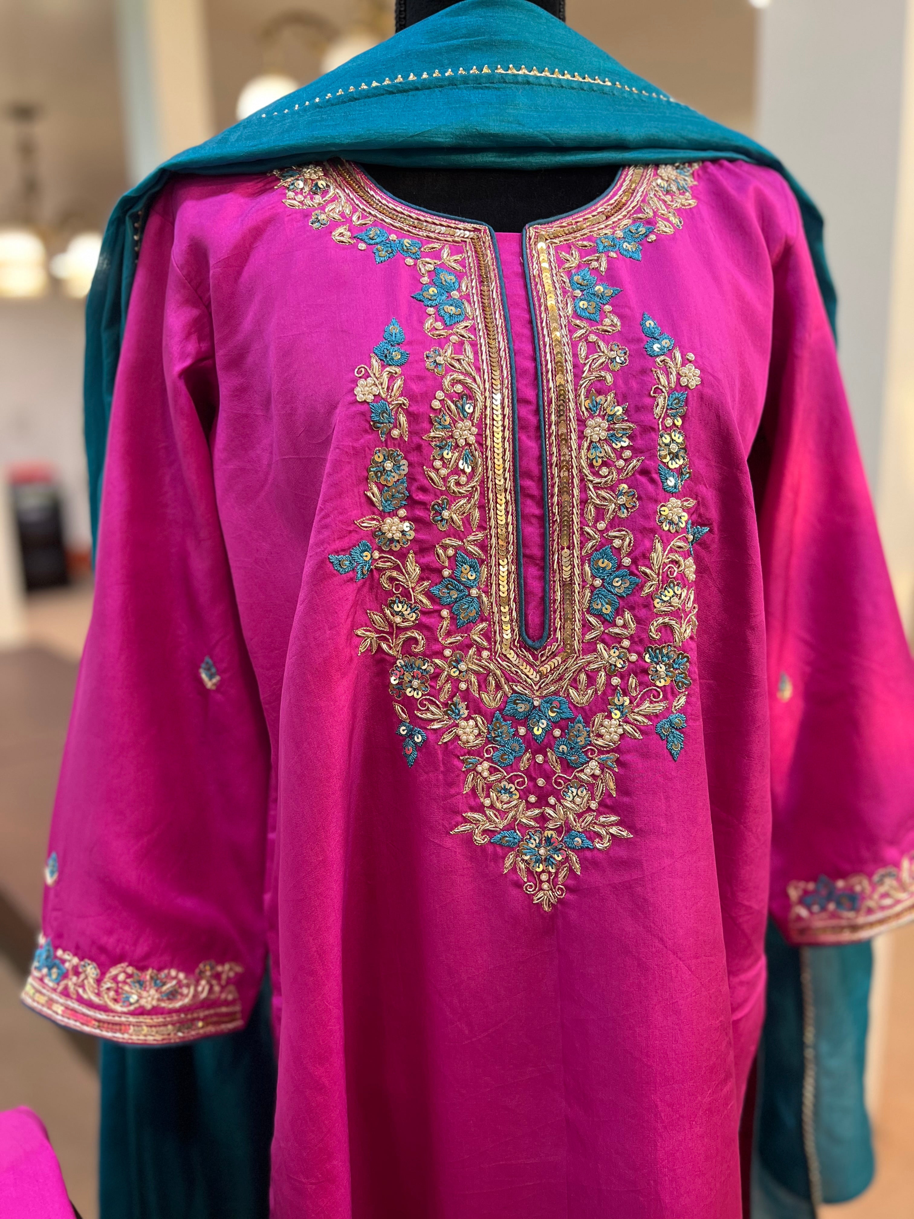 Pure silk 3pc dress hand embroidered