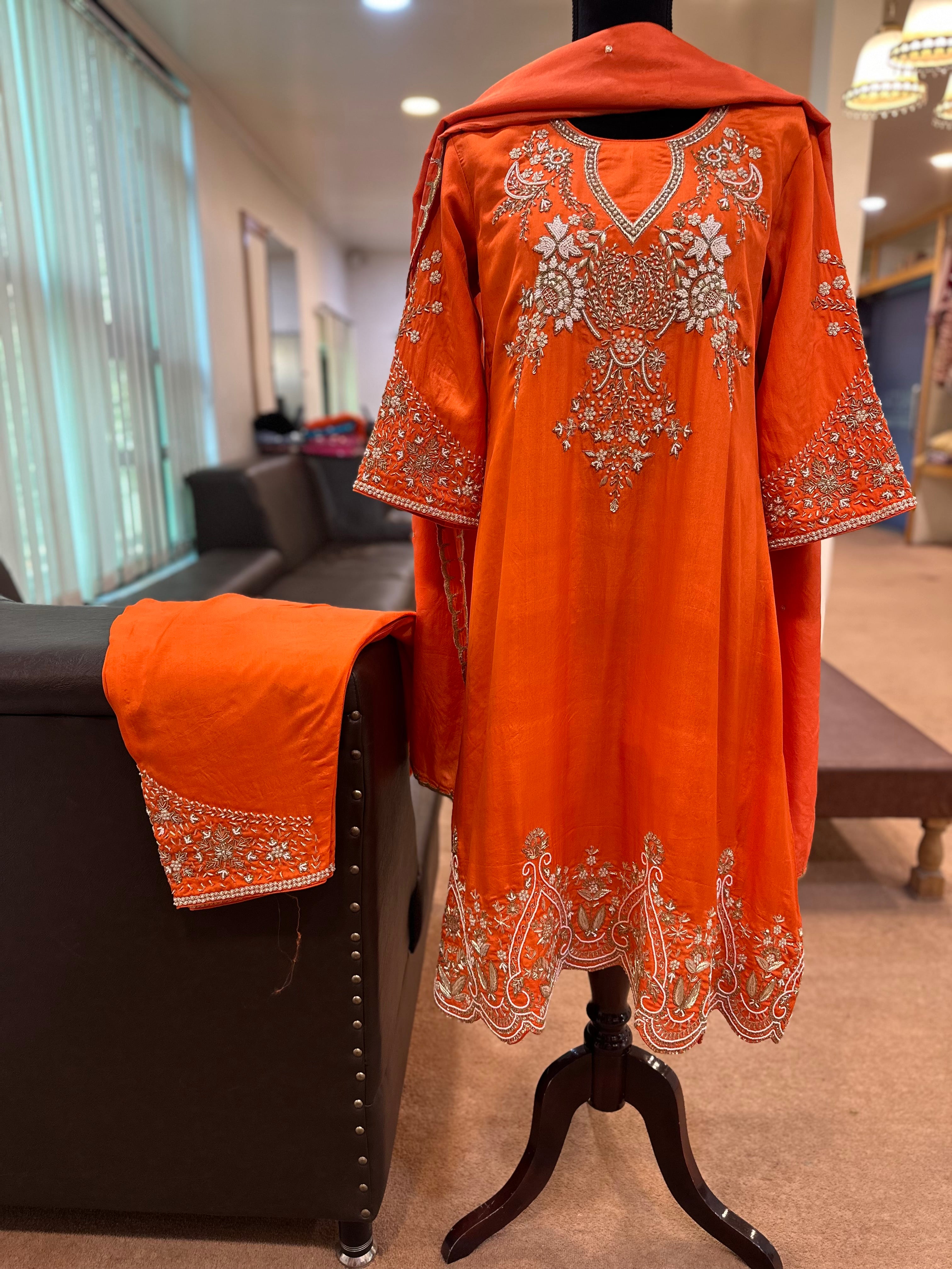 Puresilk handembroidered A line dress