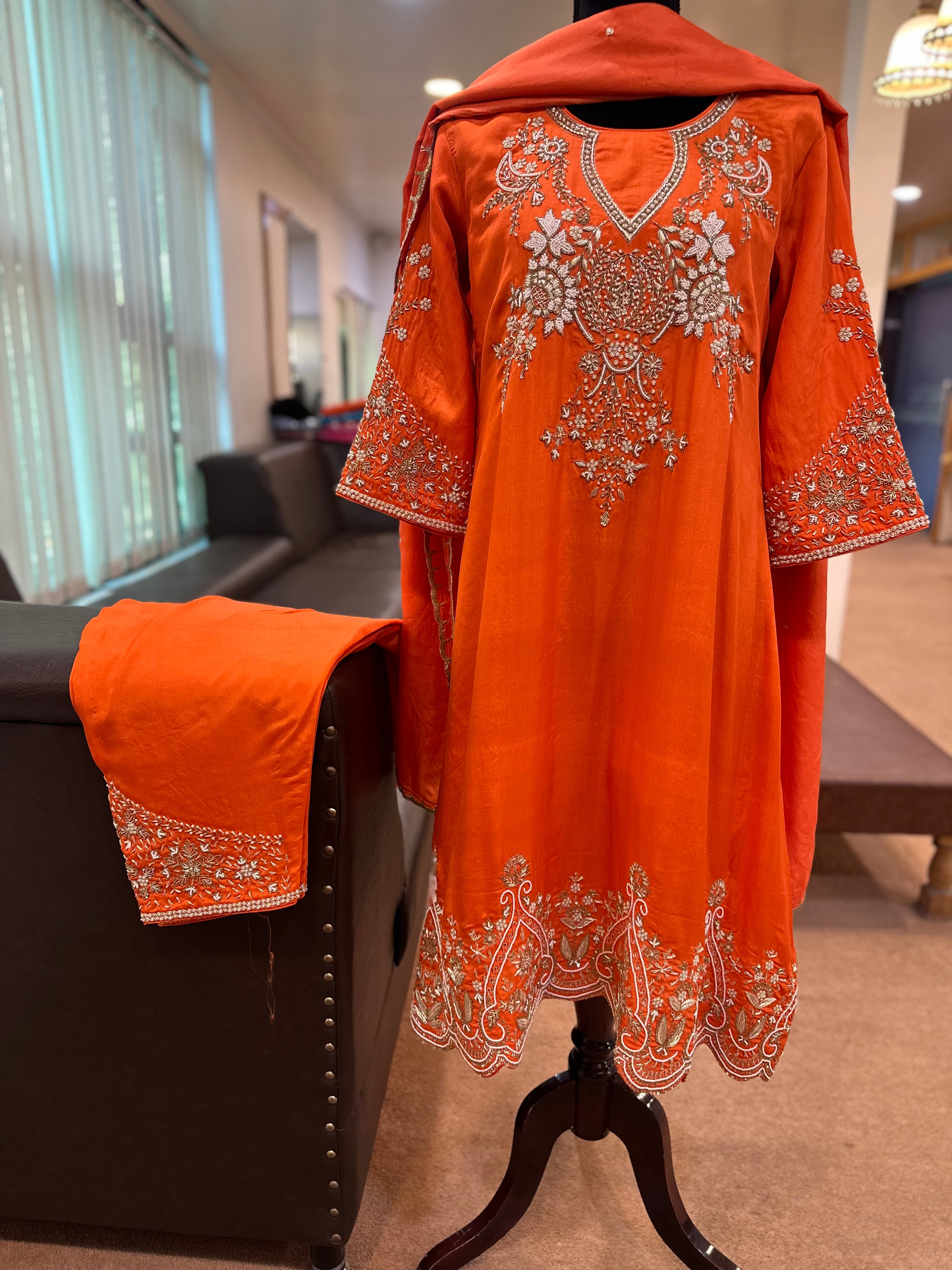 Puresilk handembroidered A line dress