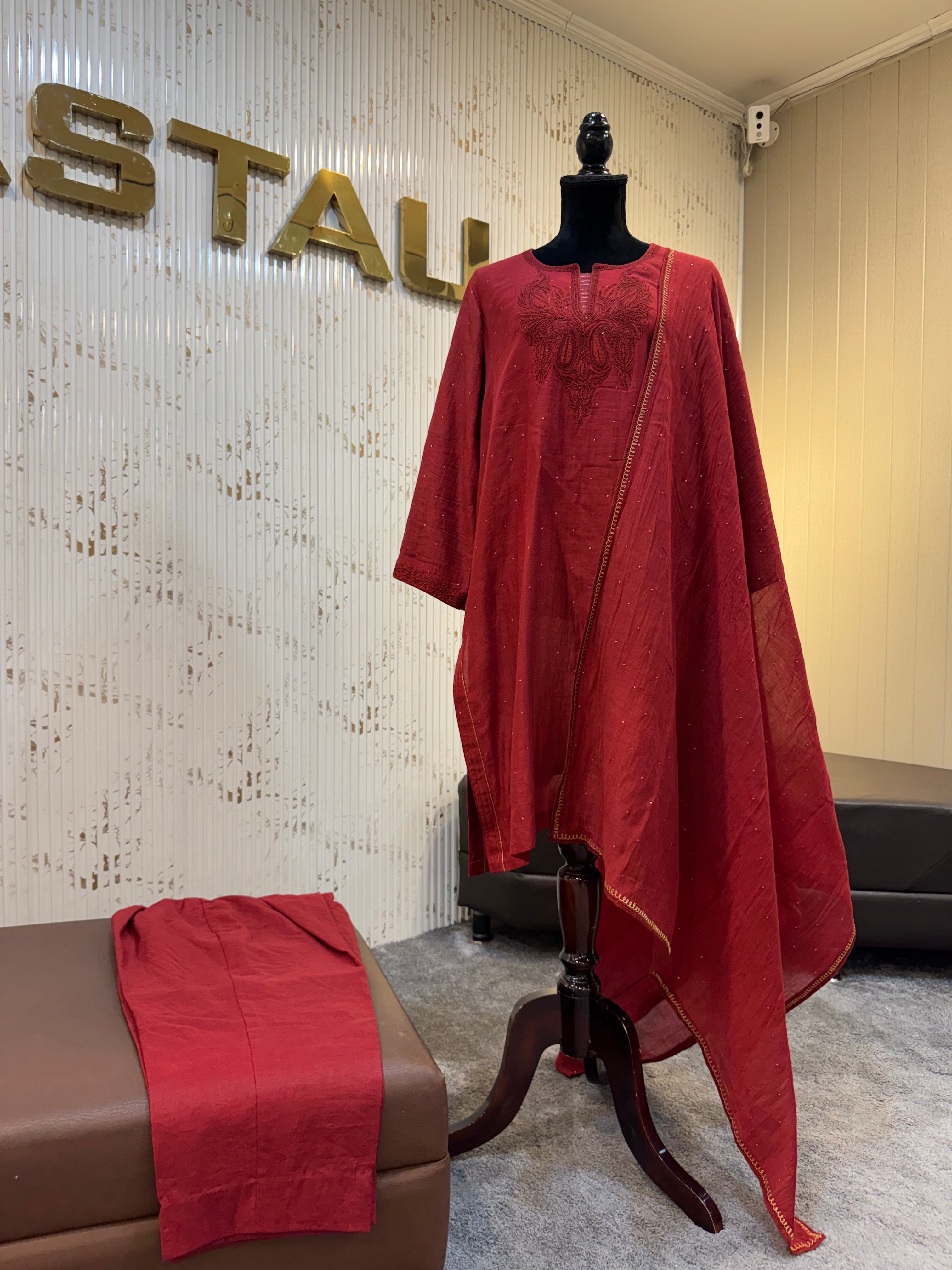 Mul chanderi redmaroon