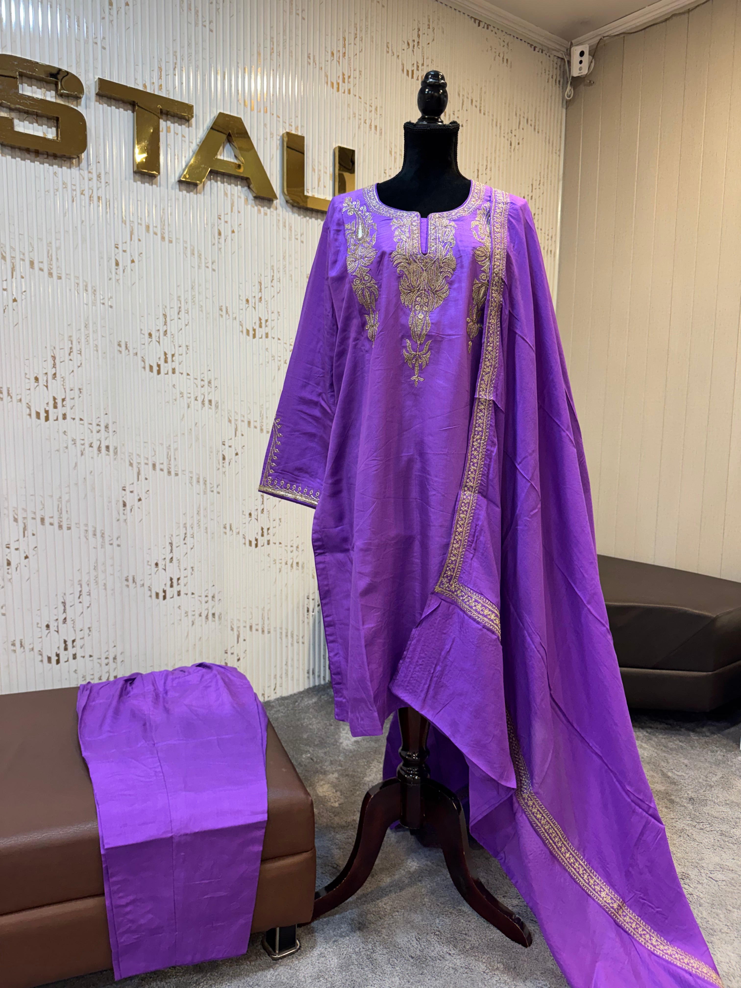 Puresilk 3 pc kurta set with tillawork mtks875