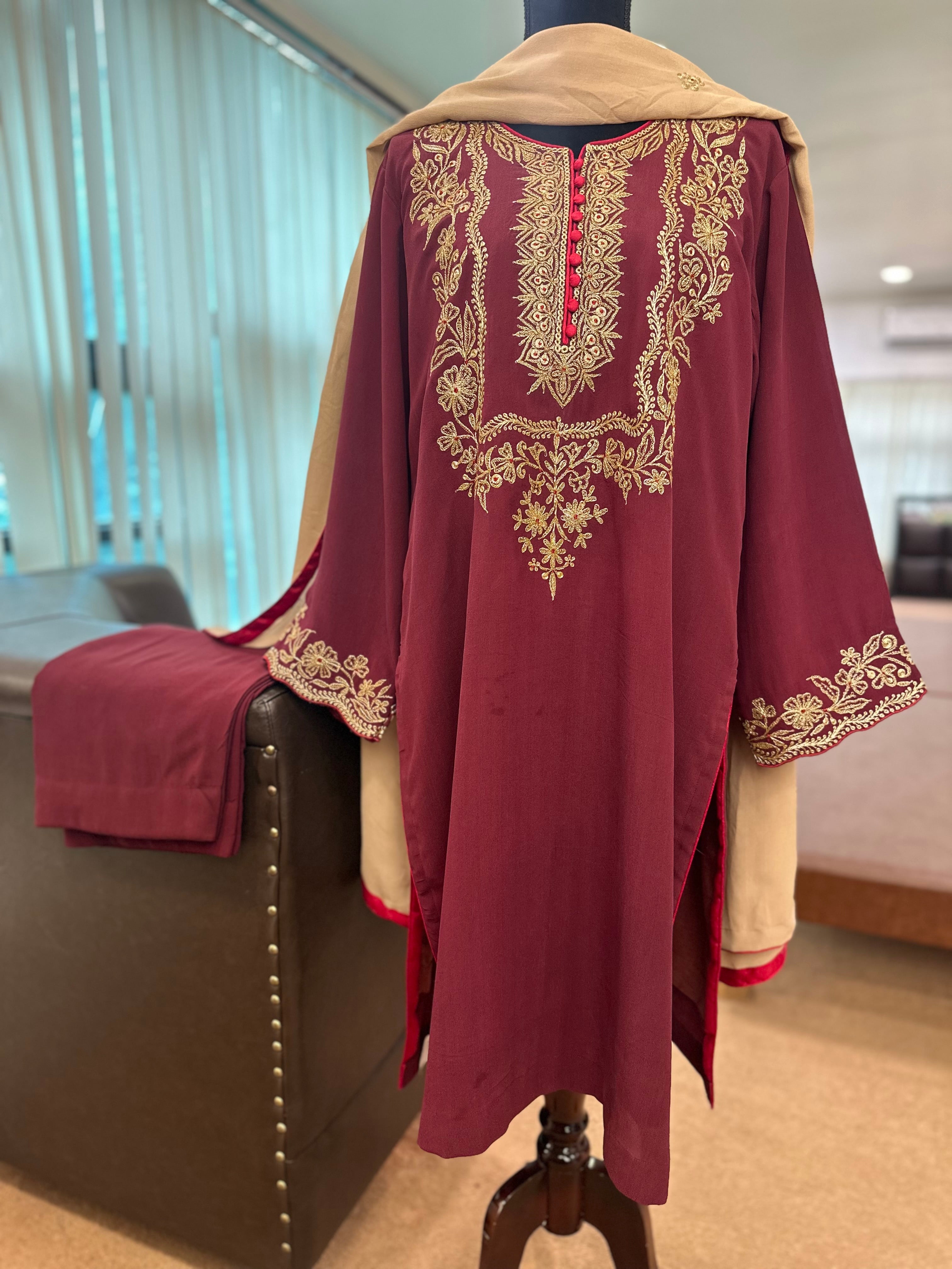 Pure crepe tillawork kurta set mtks782