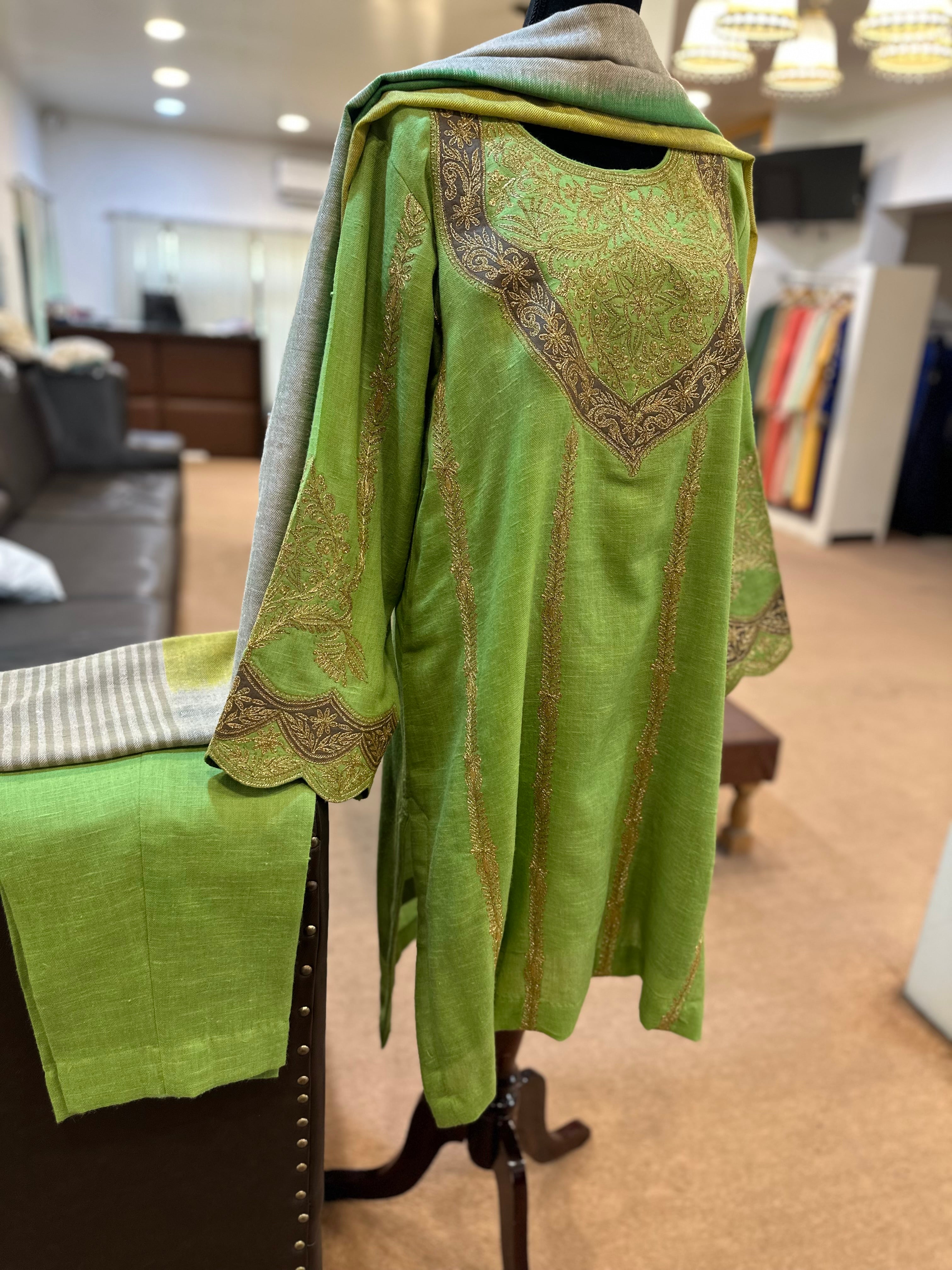 Purepashmina blend 2 piece kurta set green pwb466