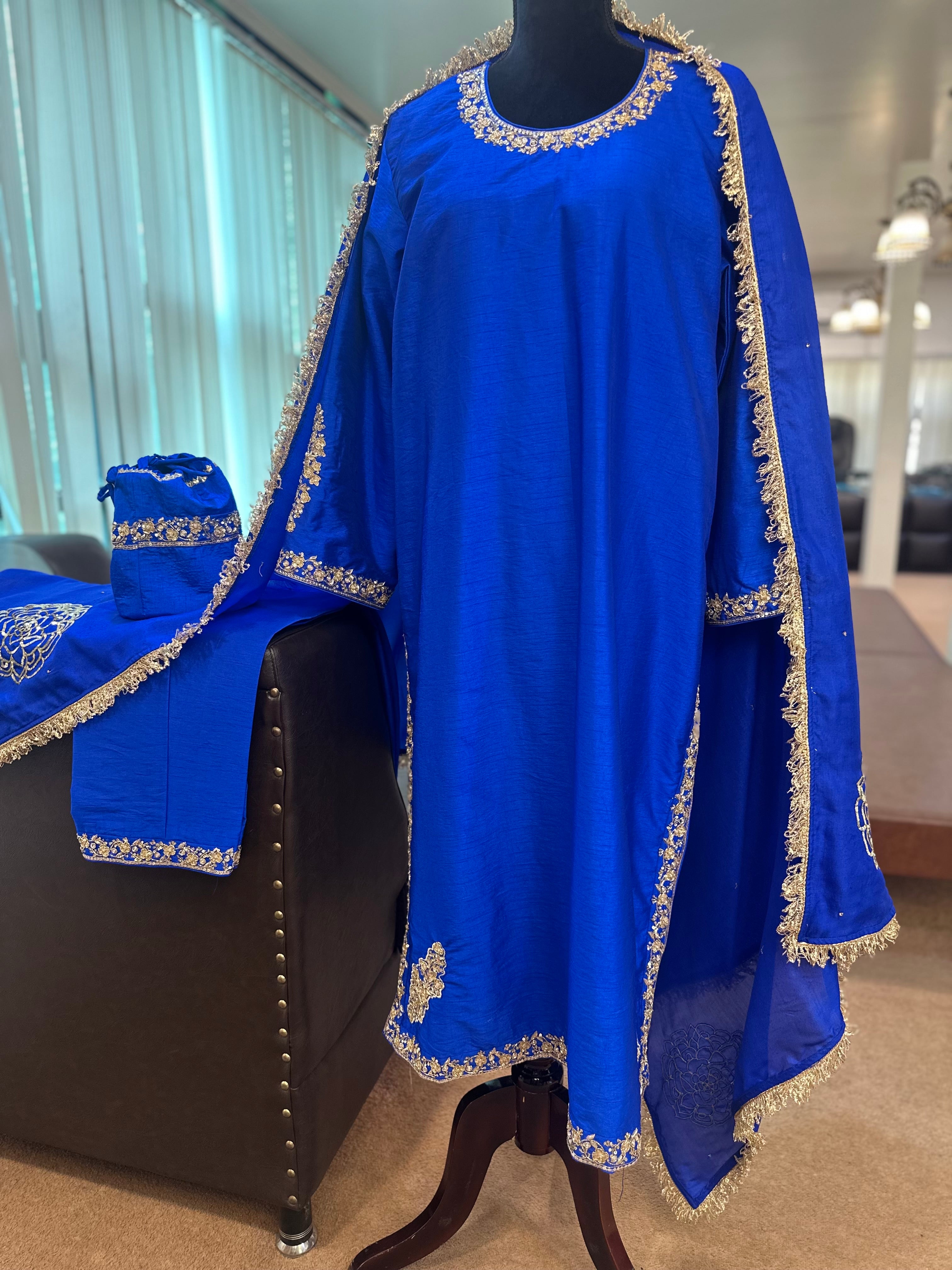 Blue Raw silk 3 piece suit