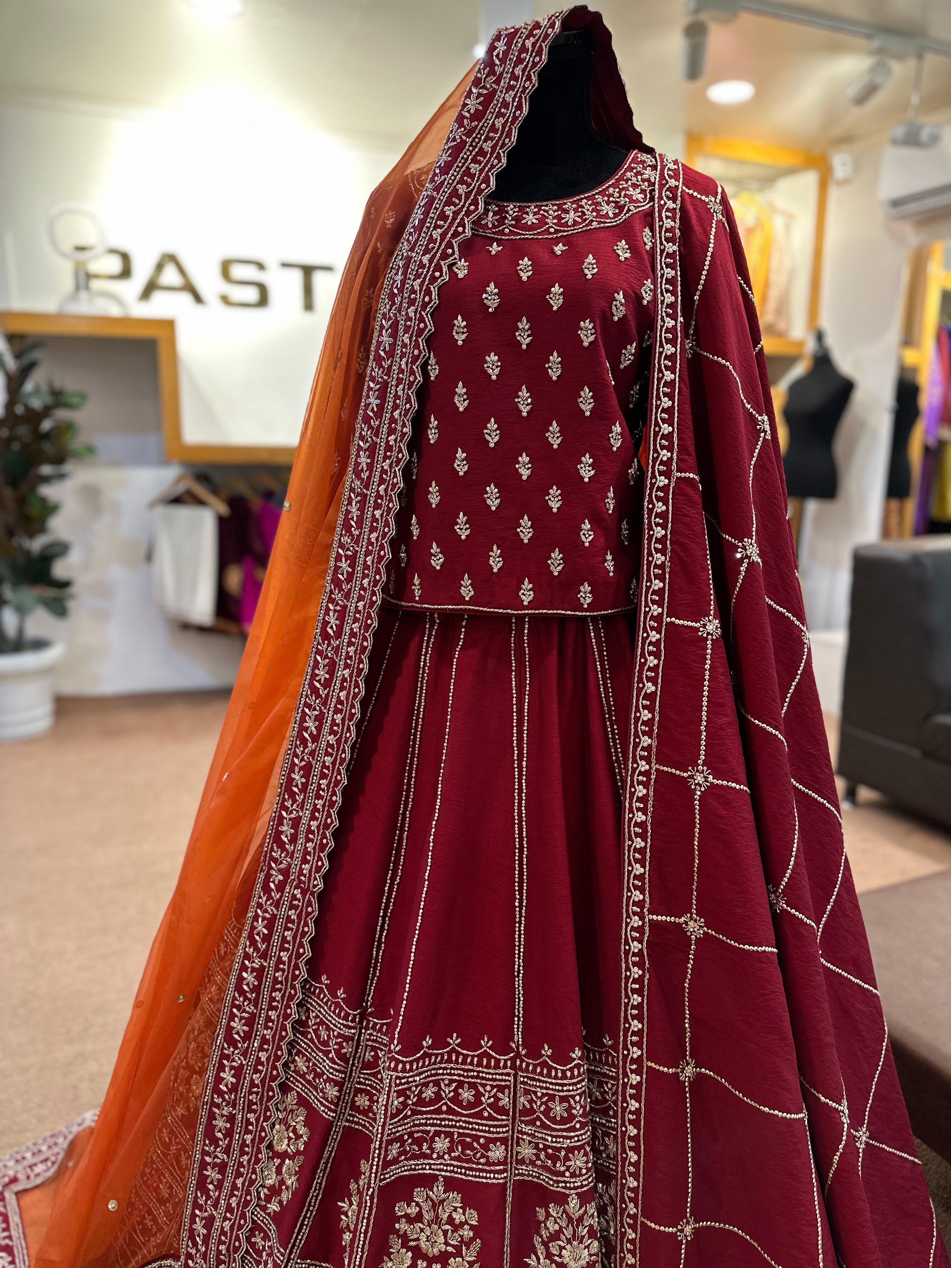 Maroon handwork lehanga