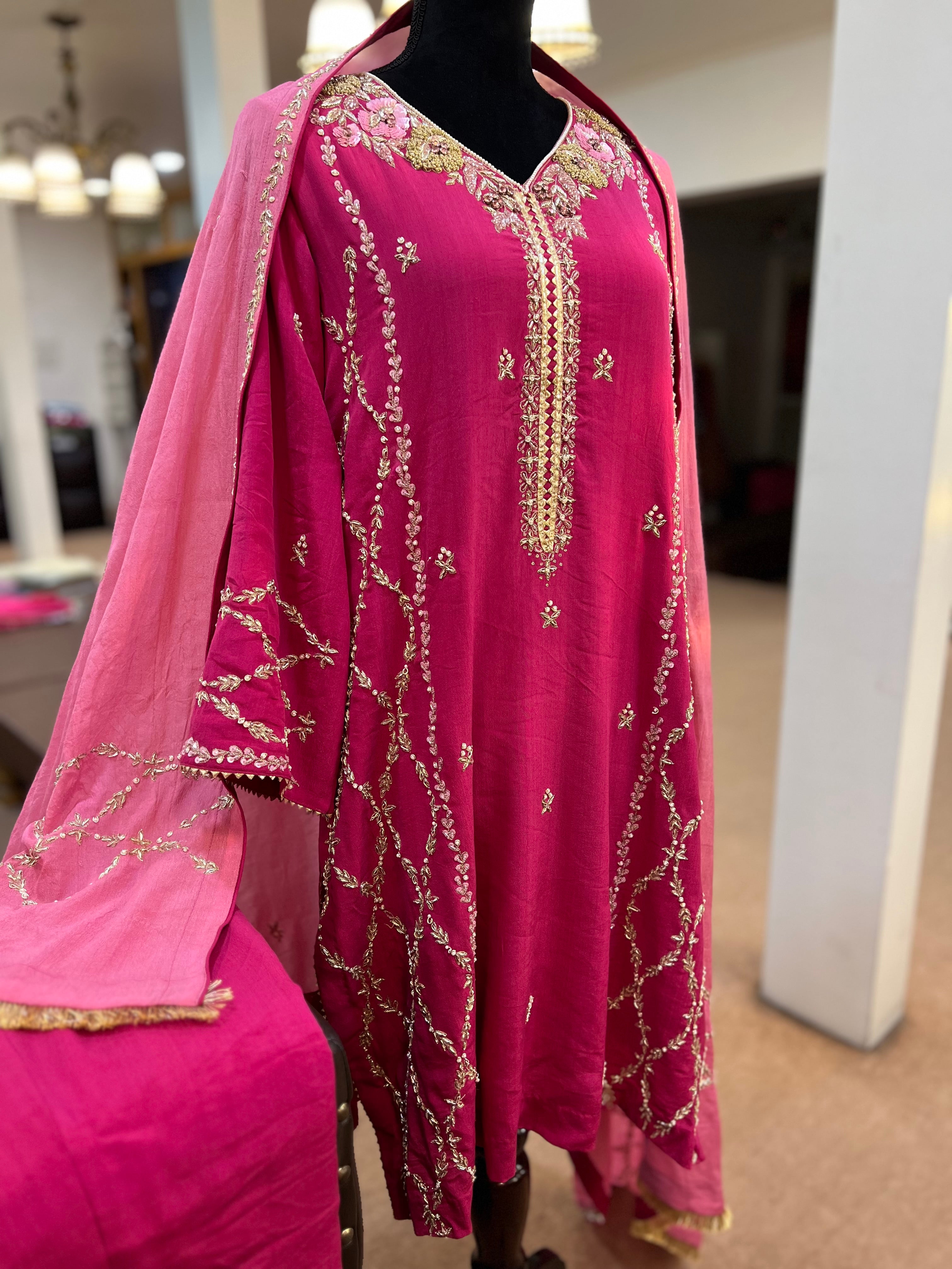 Pure crepe hand embroidered dress