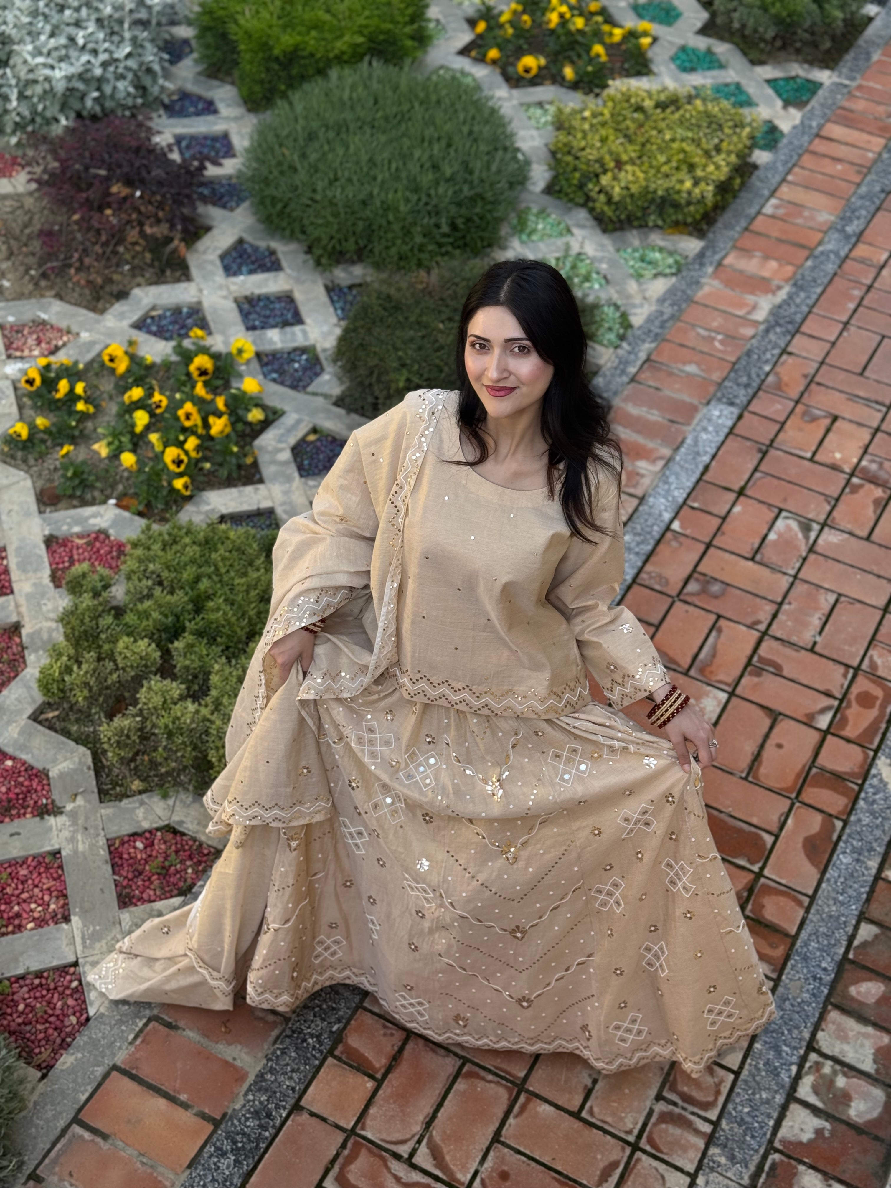 Handembroidered chanderi lehanga set