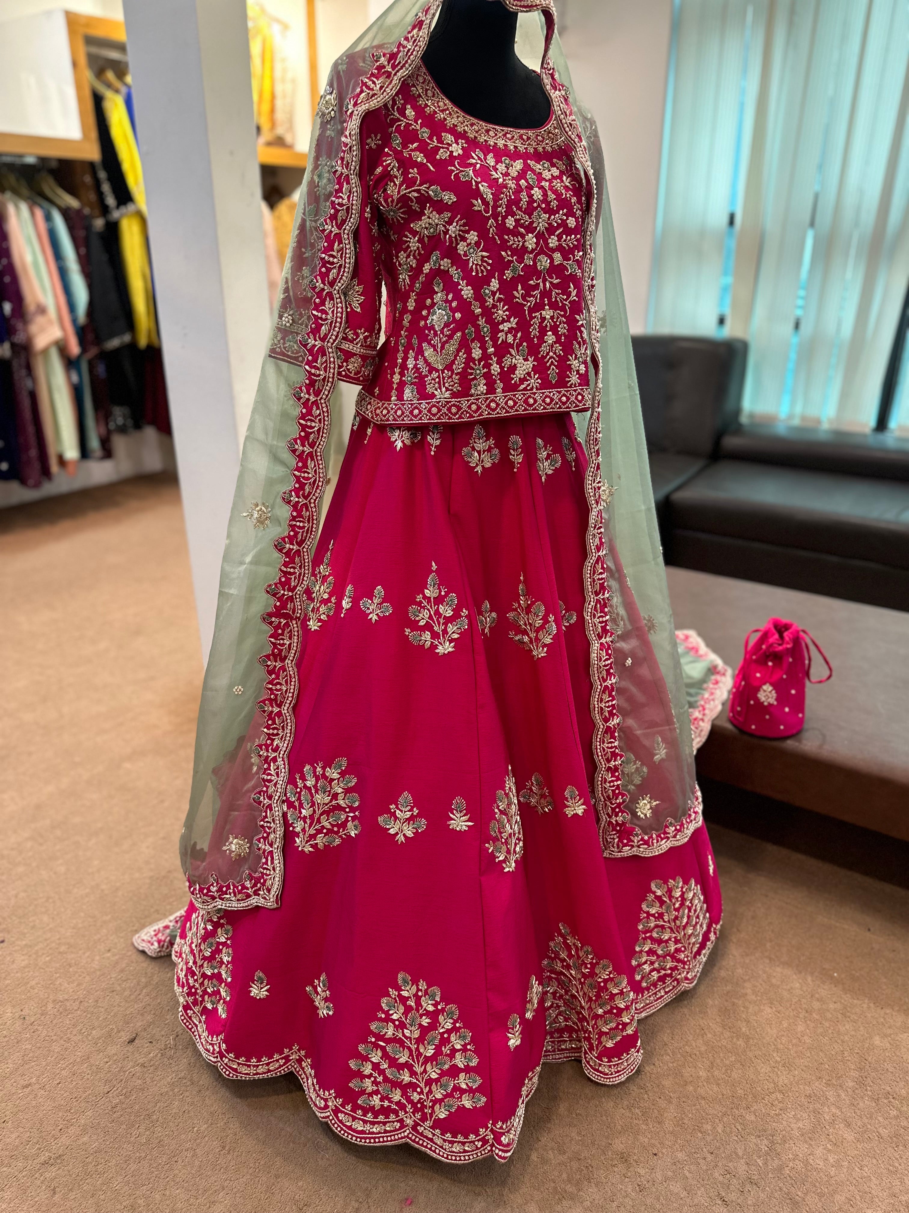 Raw silk lehanga pink