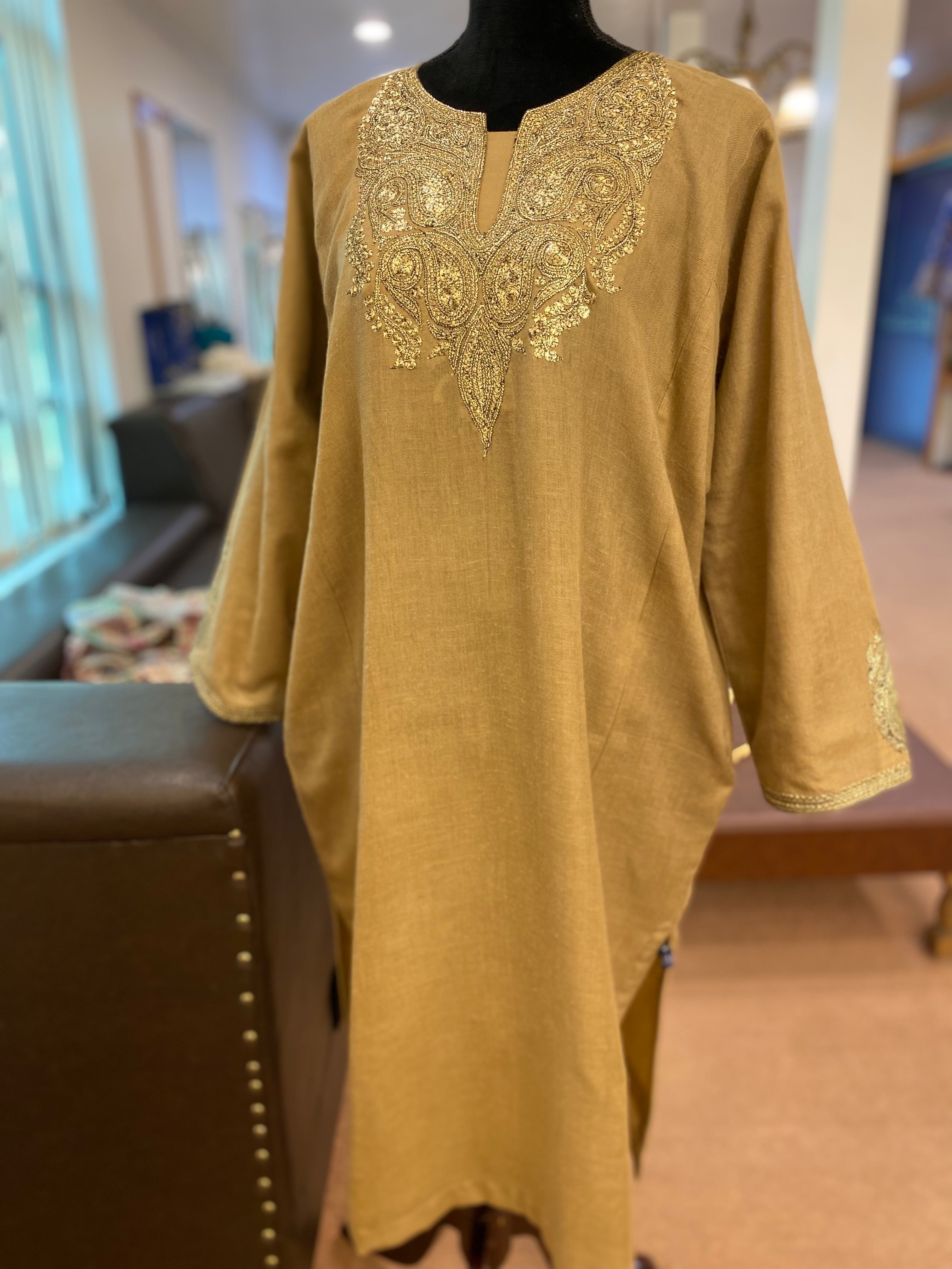 Pure pashmina blend pheran with hand tilla