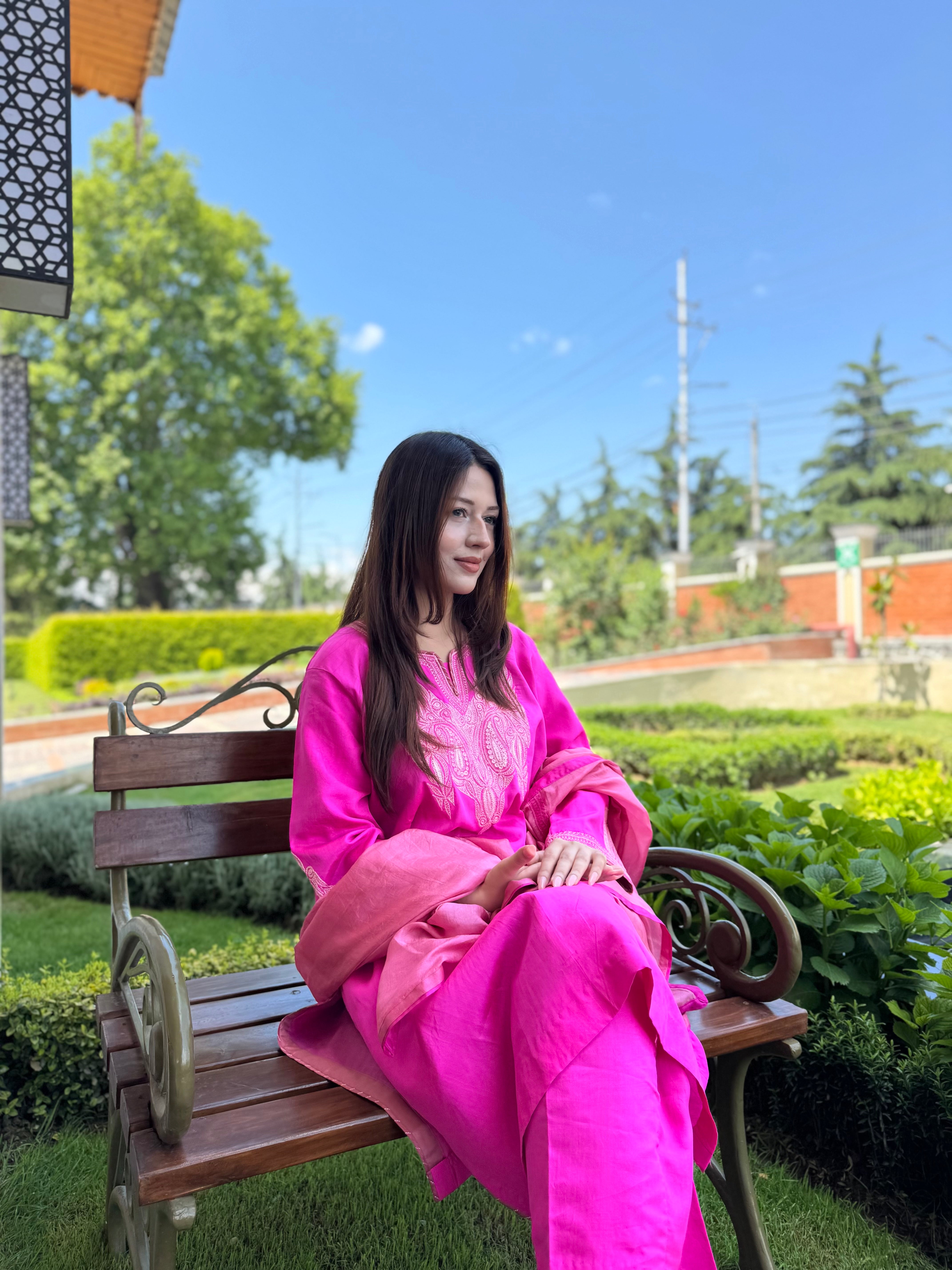 Magenta Pure Silk Doave Work Kurta Set mtks858