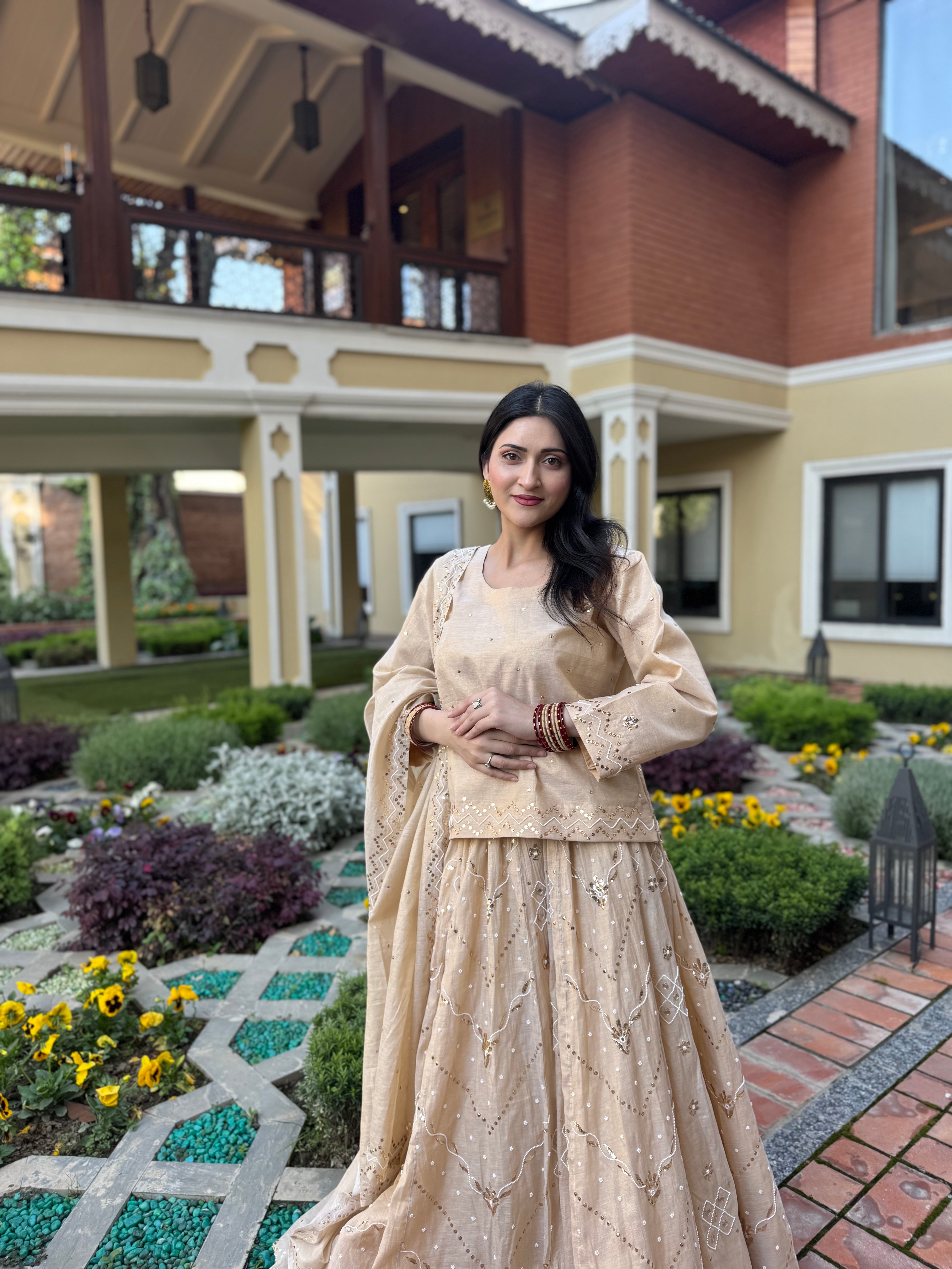Handembroidered chanderi lehanga set