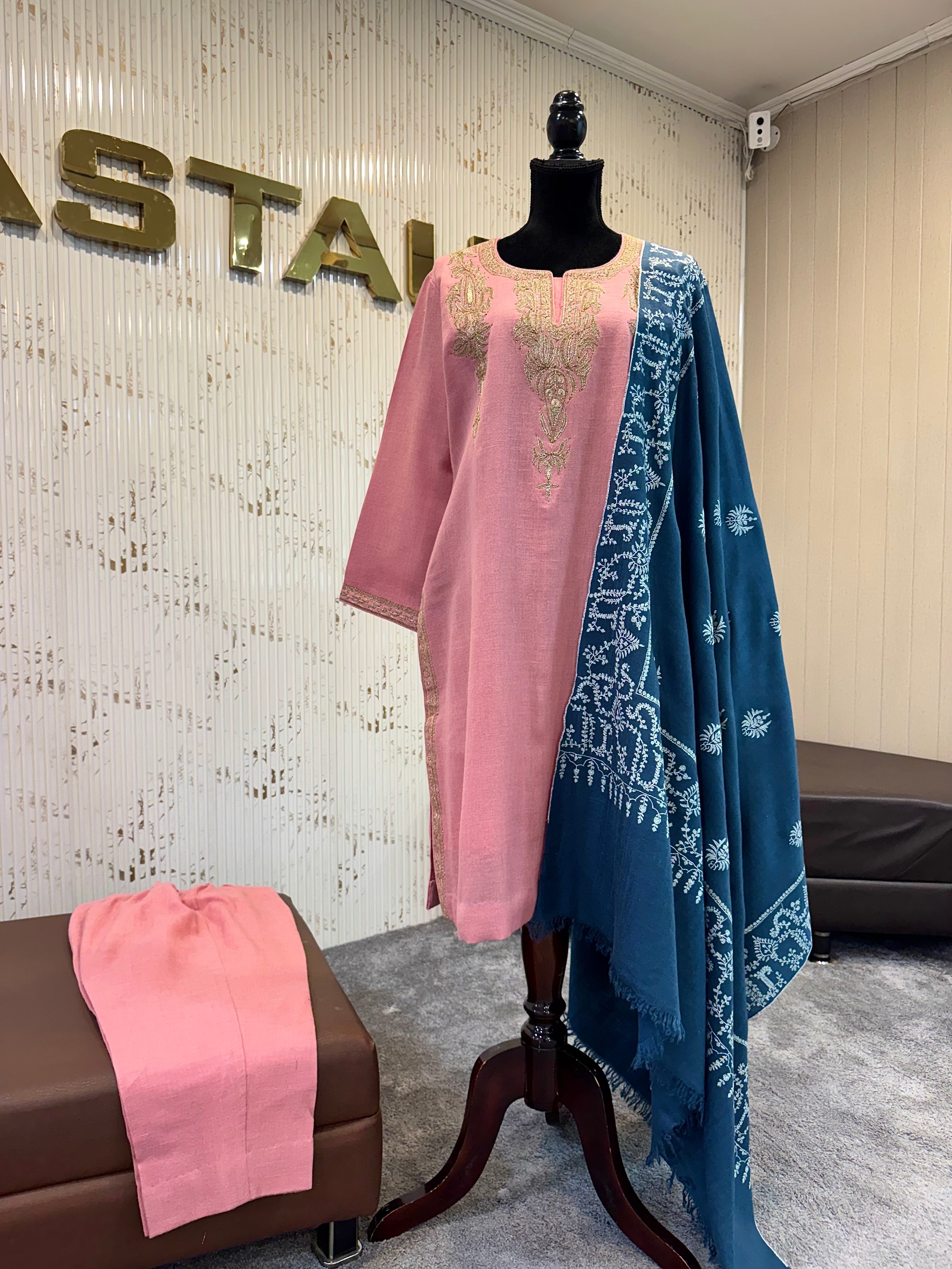 Pink Purepashmina blend kurta set