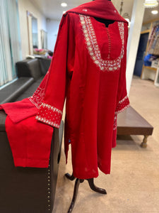 Red Purepashmina blend pheran set pwb459