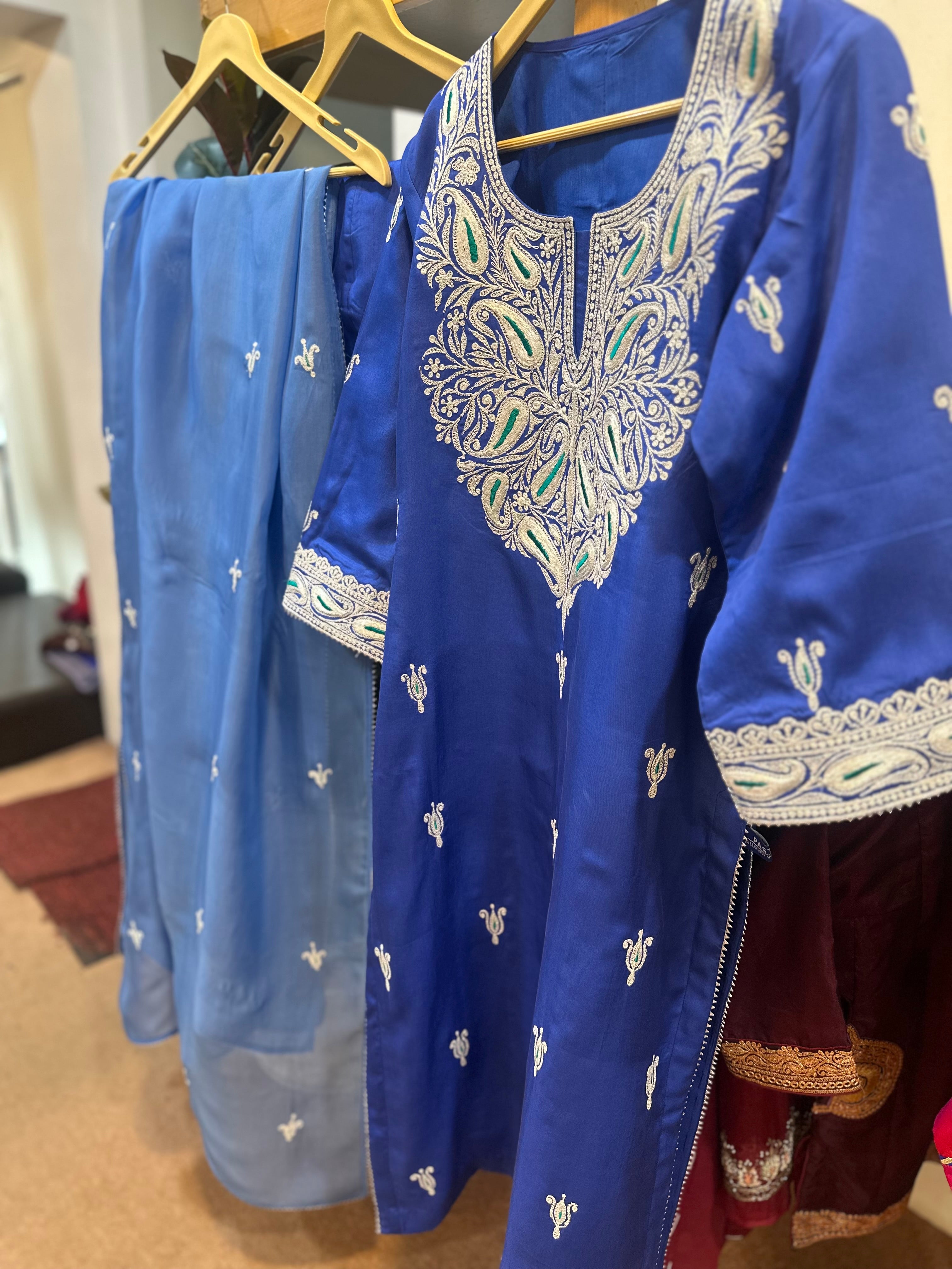 Puresilk 3 piece kurta set blue