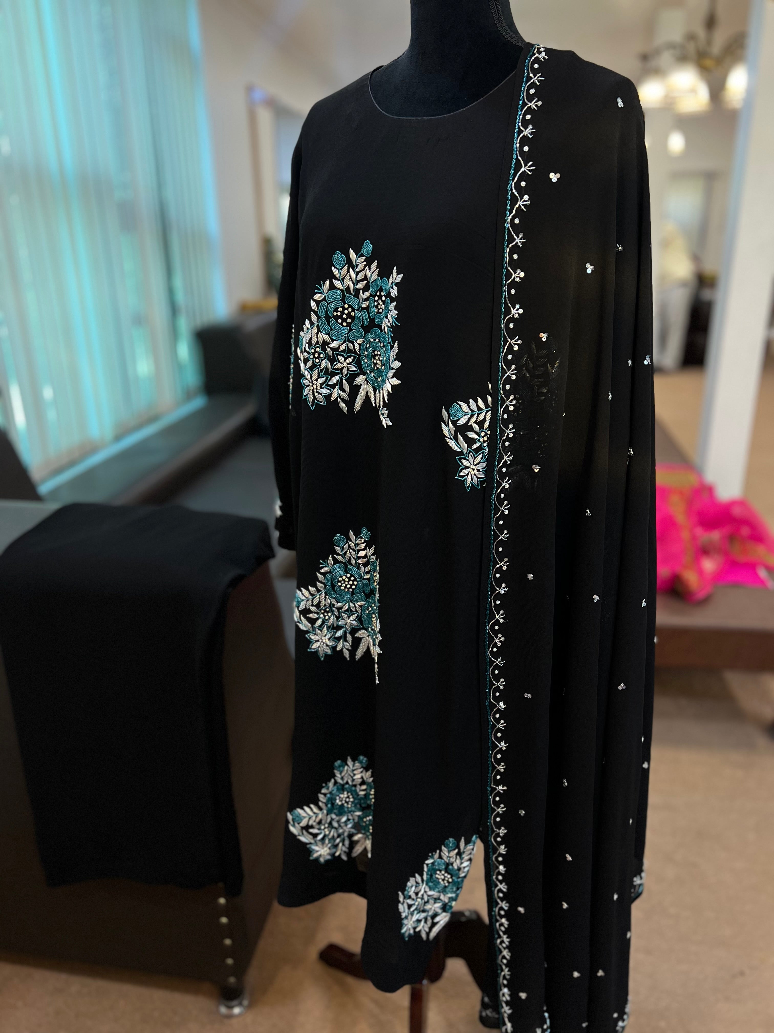 Black hand embroidered dress