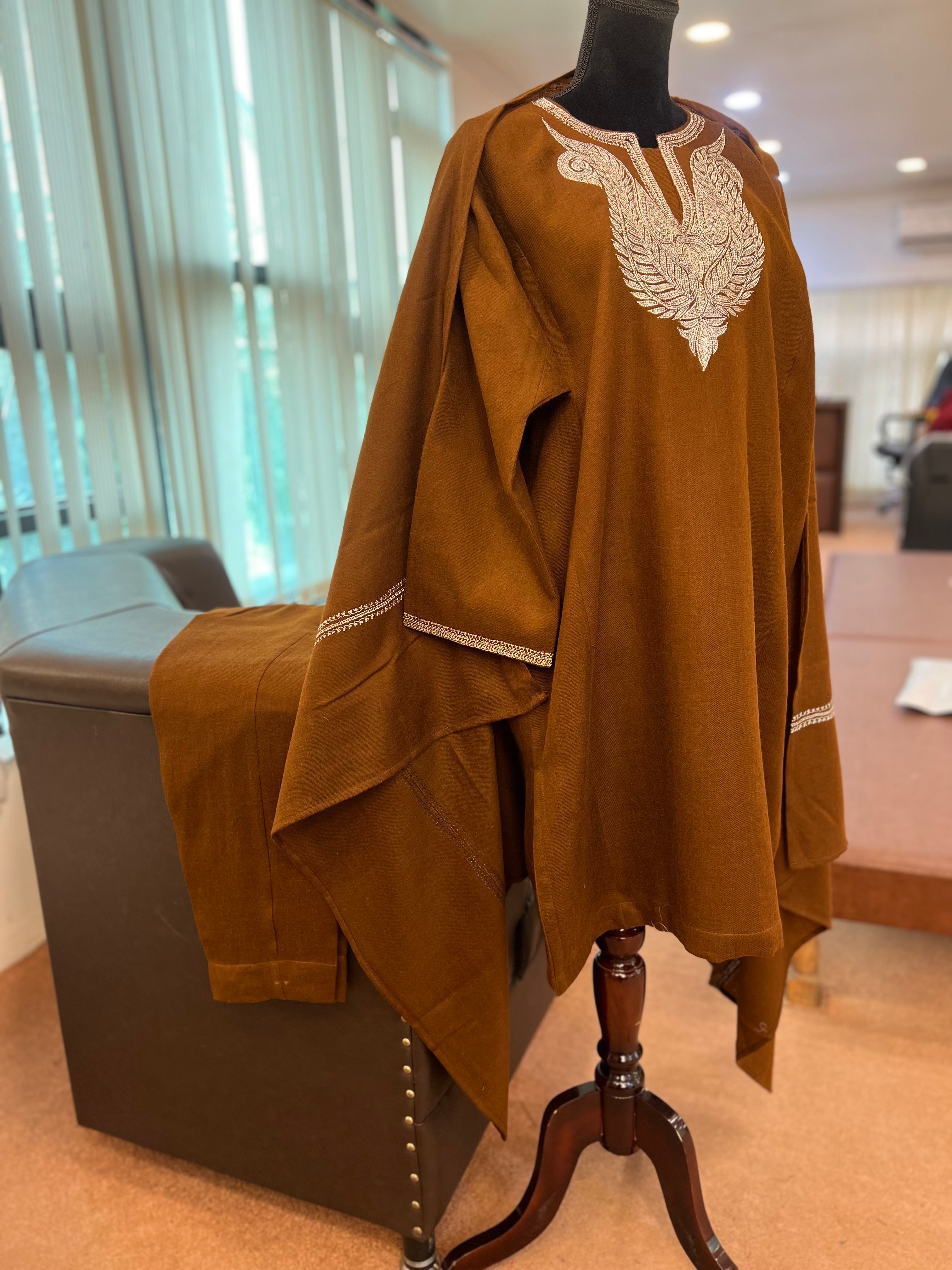 Pure pashmina blend pheran set with hand tilla