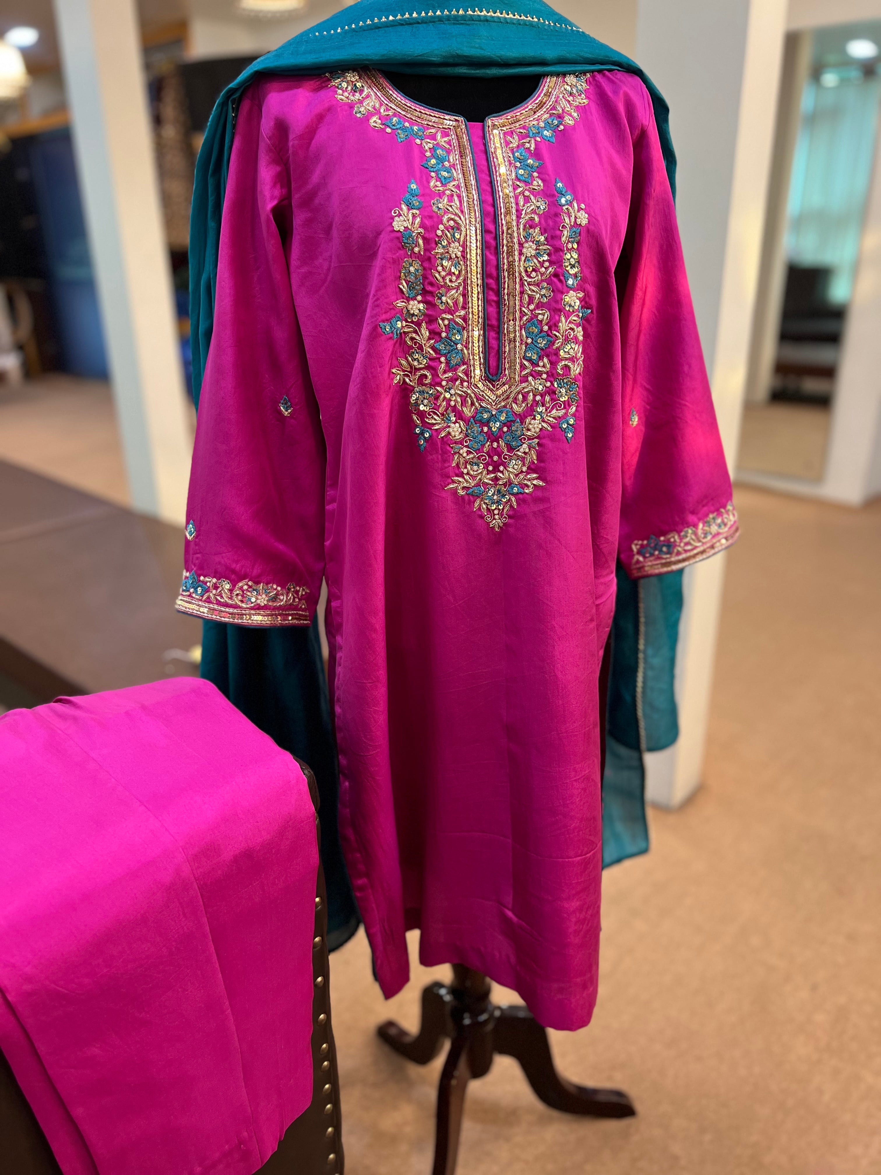 Pure silk 3pc dress hand embroidered