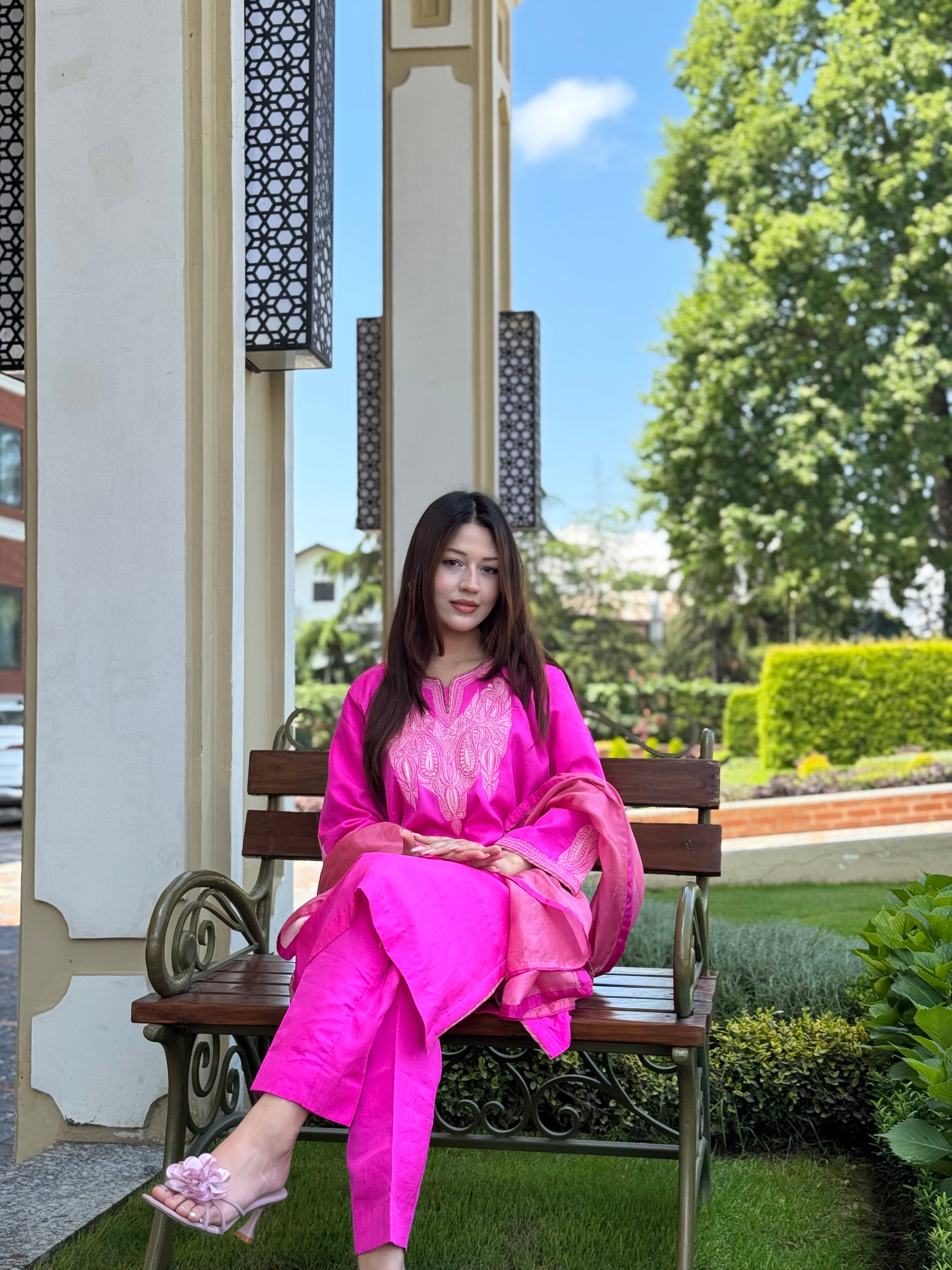 Magenta Pure Silk Doave Work Kurta Set mtks858