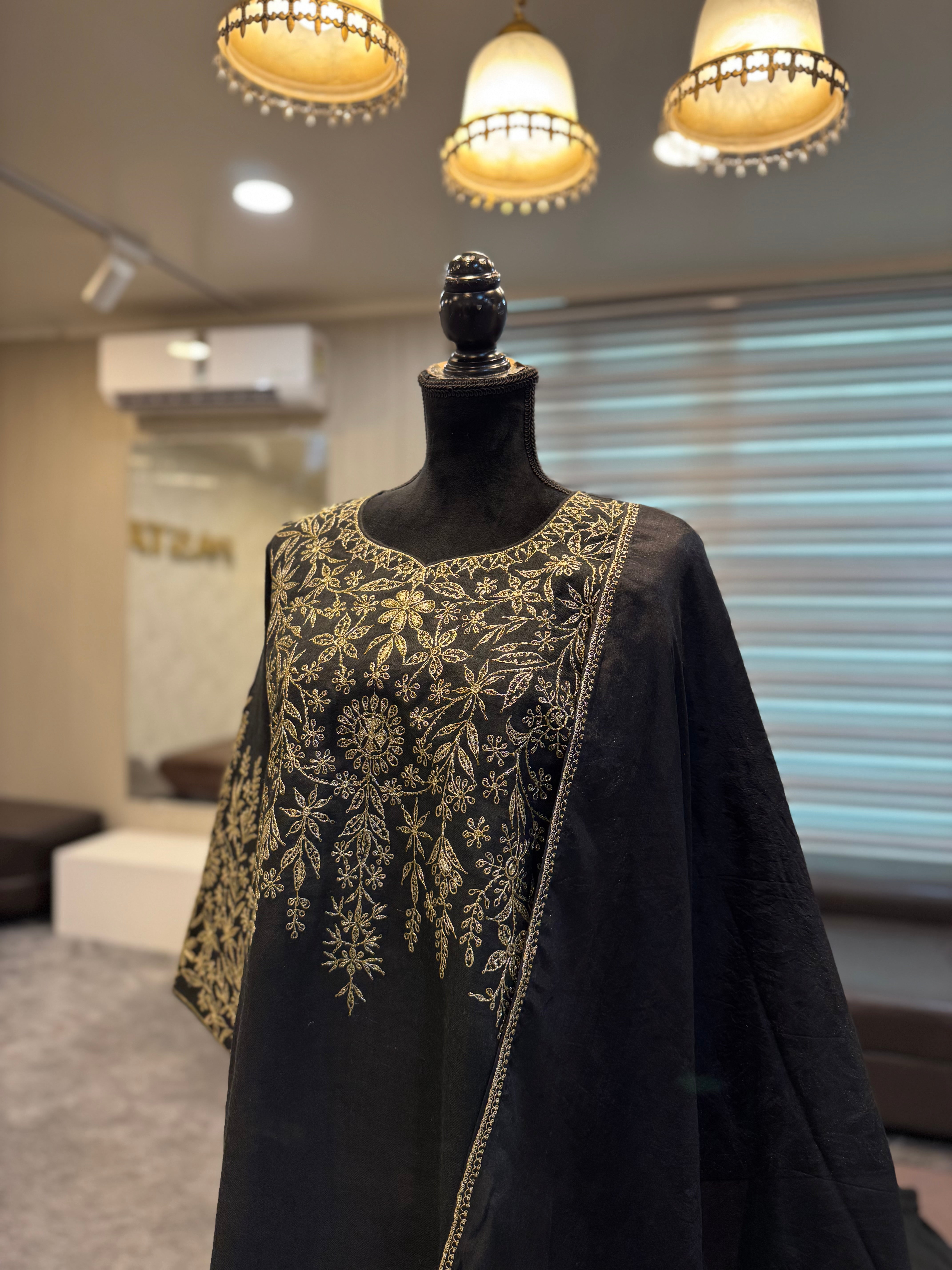 Purepashmina blend kurta set black