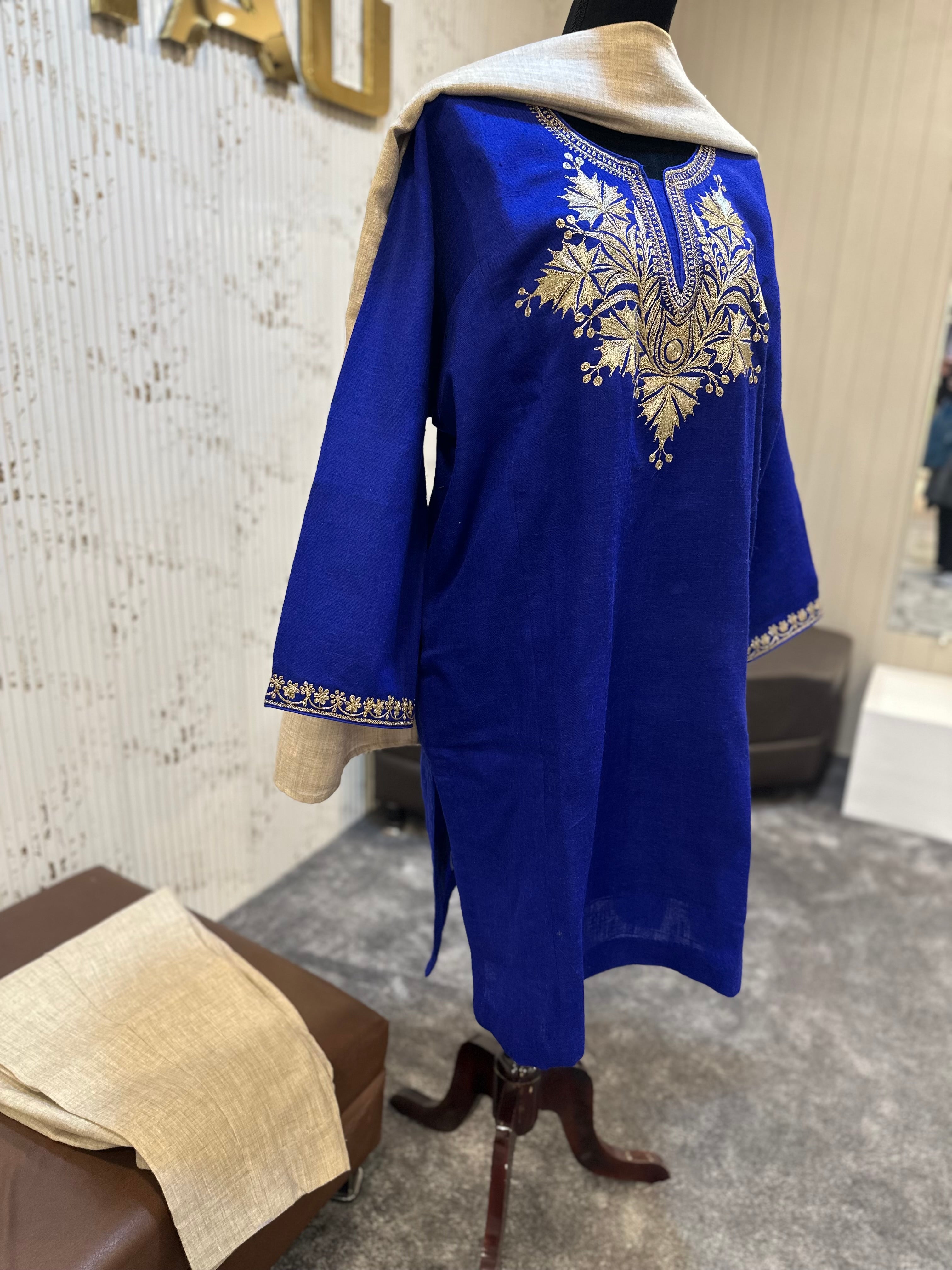 Purepashmina blend pheran set blue