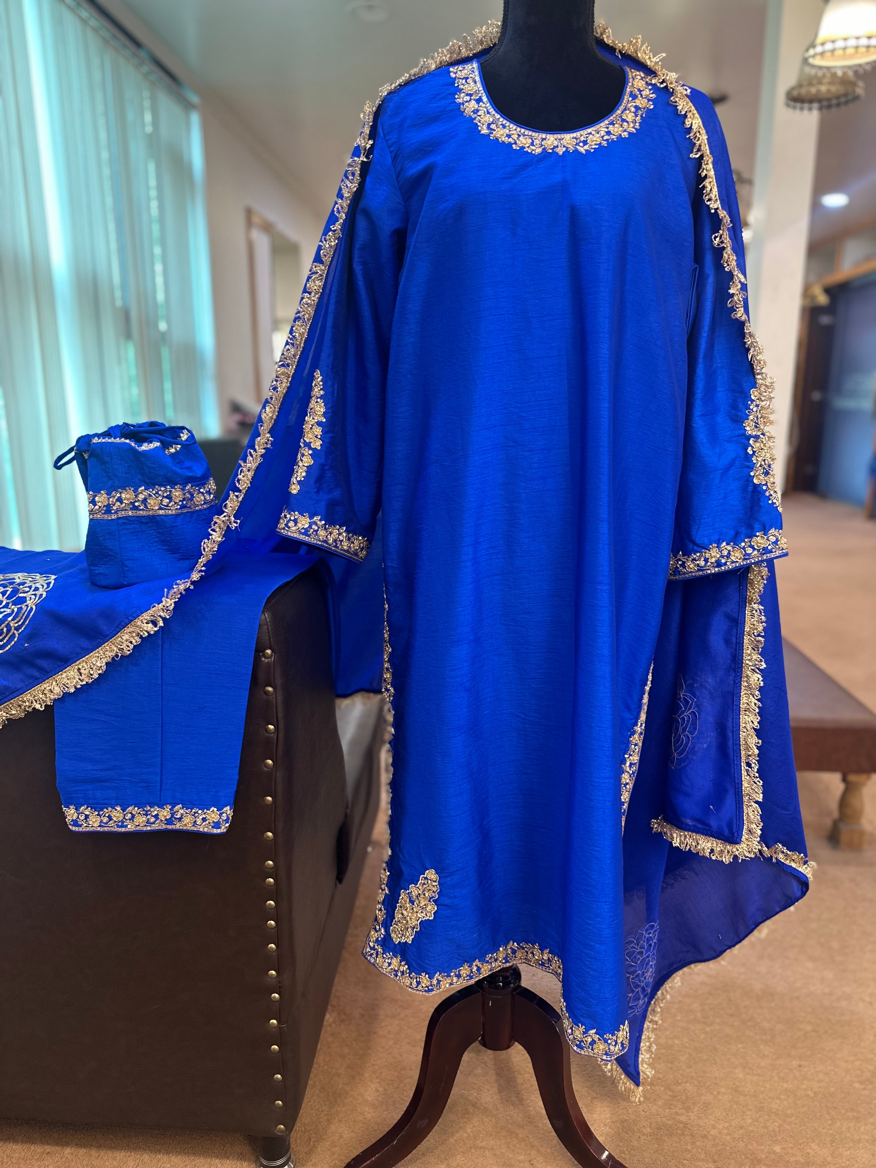 Blue Raw silk 3 piece suit