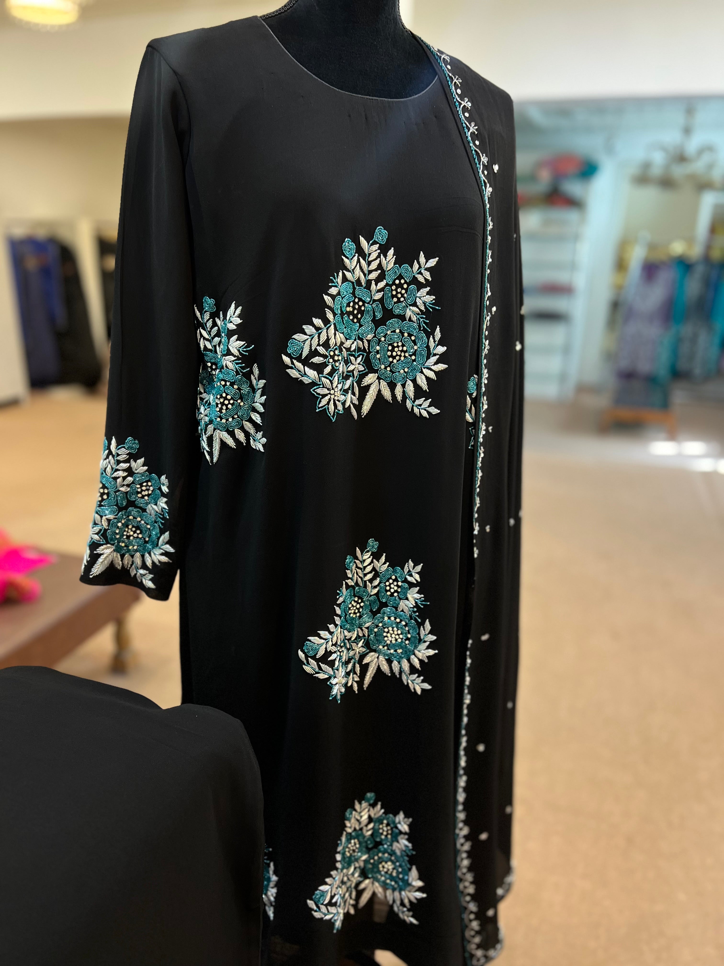 Black hand embroidered dress