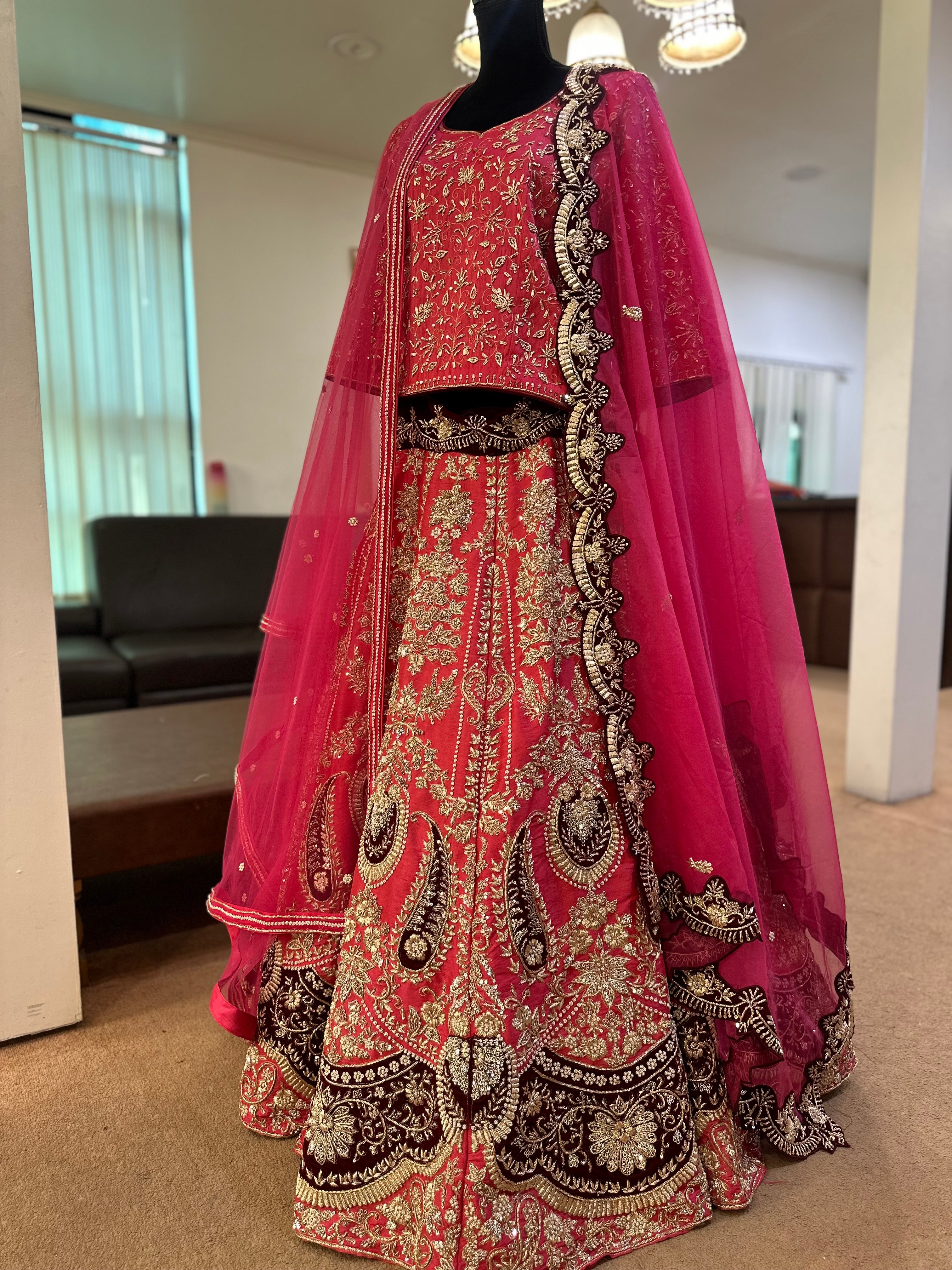 Bridal lehanga handembroidered pink